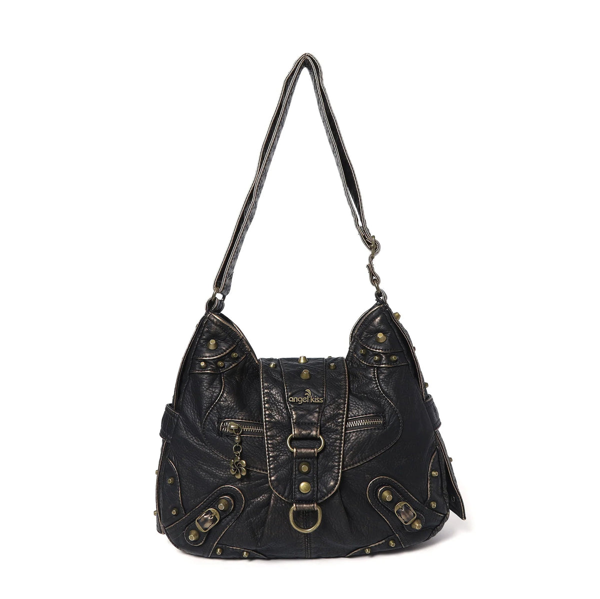Vintage Studded Curved Hobo Crossbody Bag