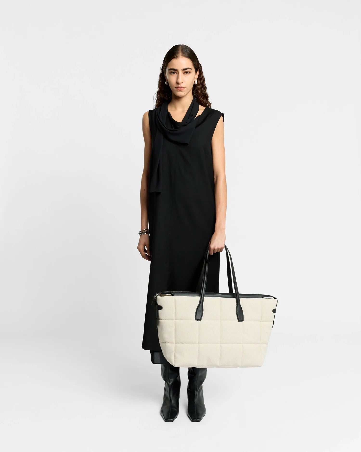 Tela Tote Large Natural Black Canvas