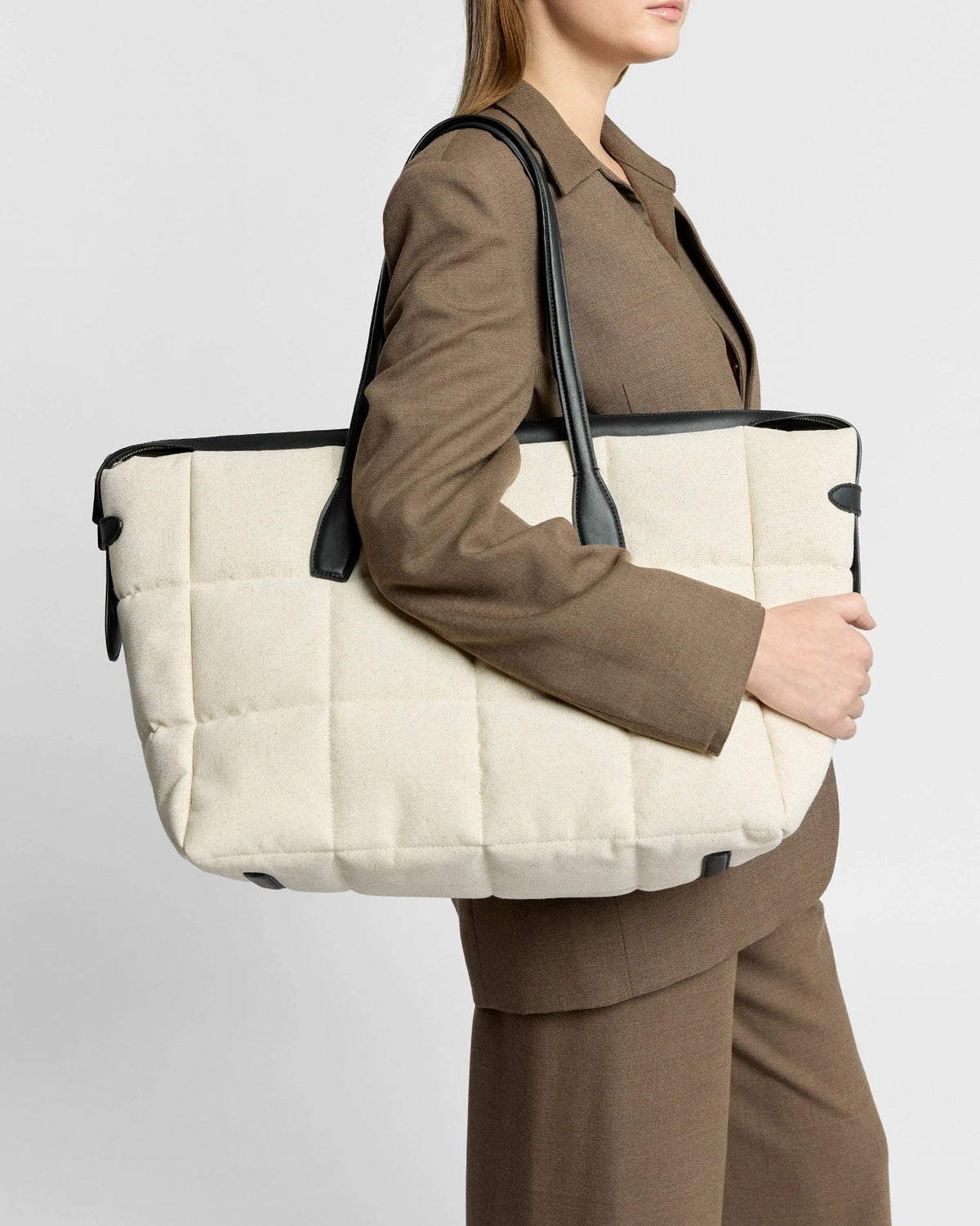 Tela Tote Large Natural Black Canvas