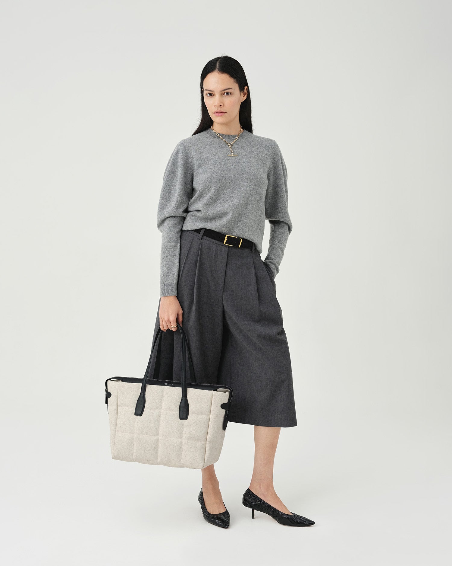 Tela Tote Medium Natural Black Canvas