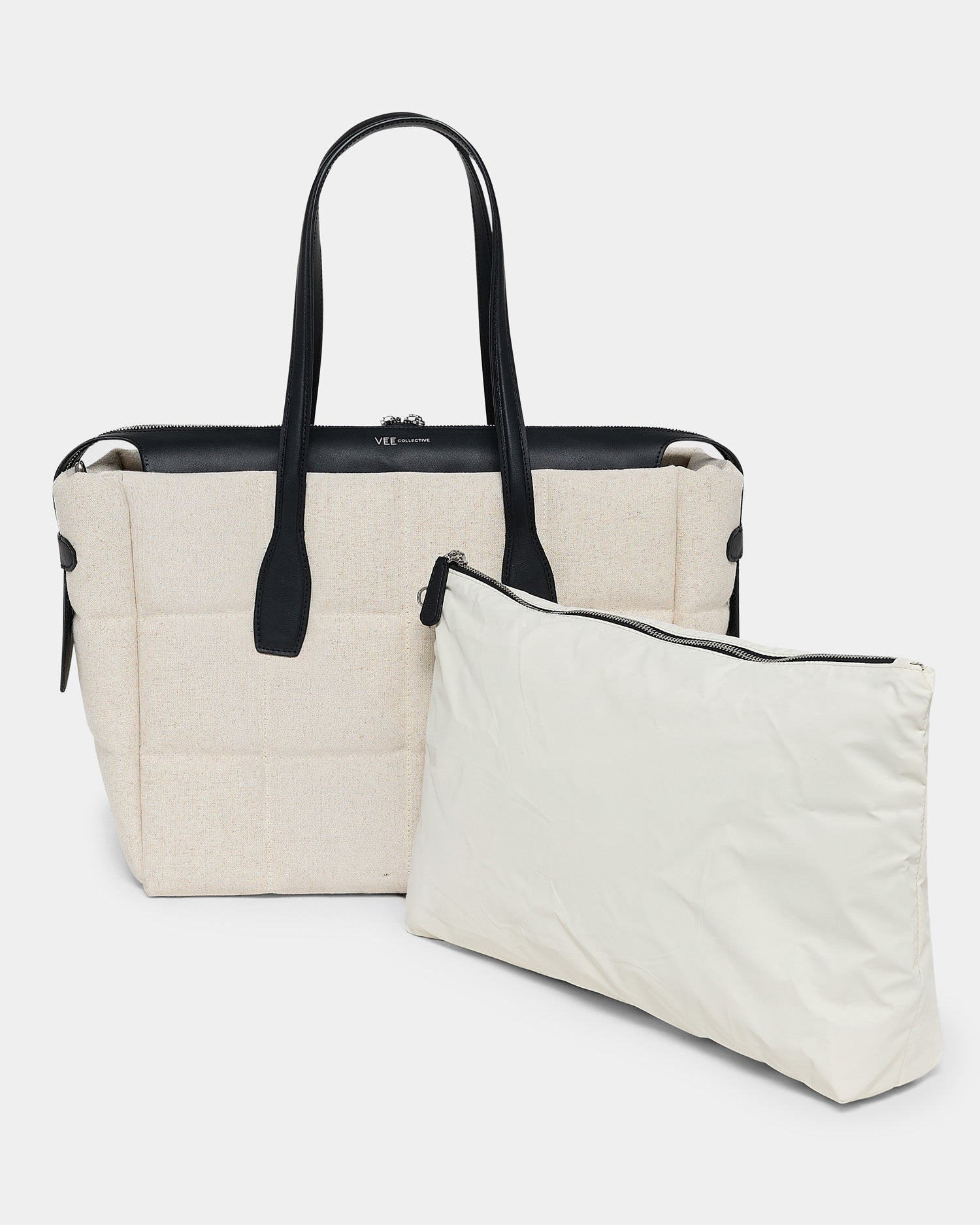 Tela Tote Medium Natural Black Canvas