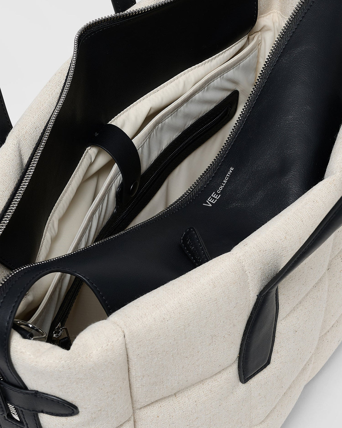 Tela Tote Medium Natural Black Canvas