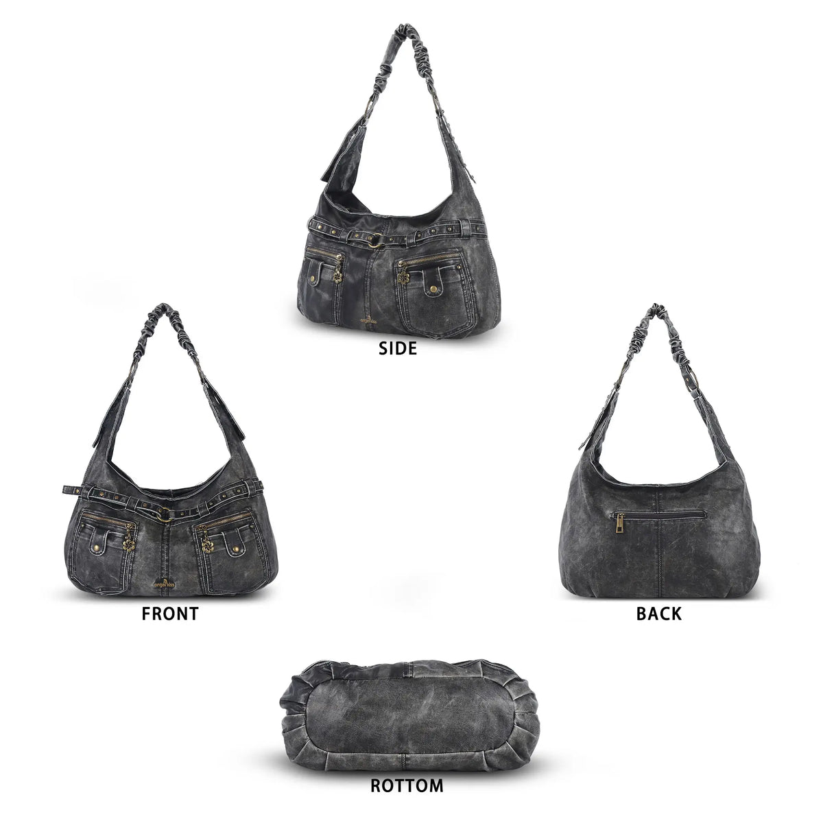 Vintage Vegan Leather Handbag – Multi-Pocket Shoulder Tote