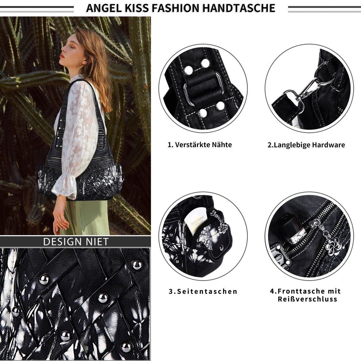 Handmade Women Hobo Bag – Washed PU Leather Tie-Dye & Multi-Functional