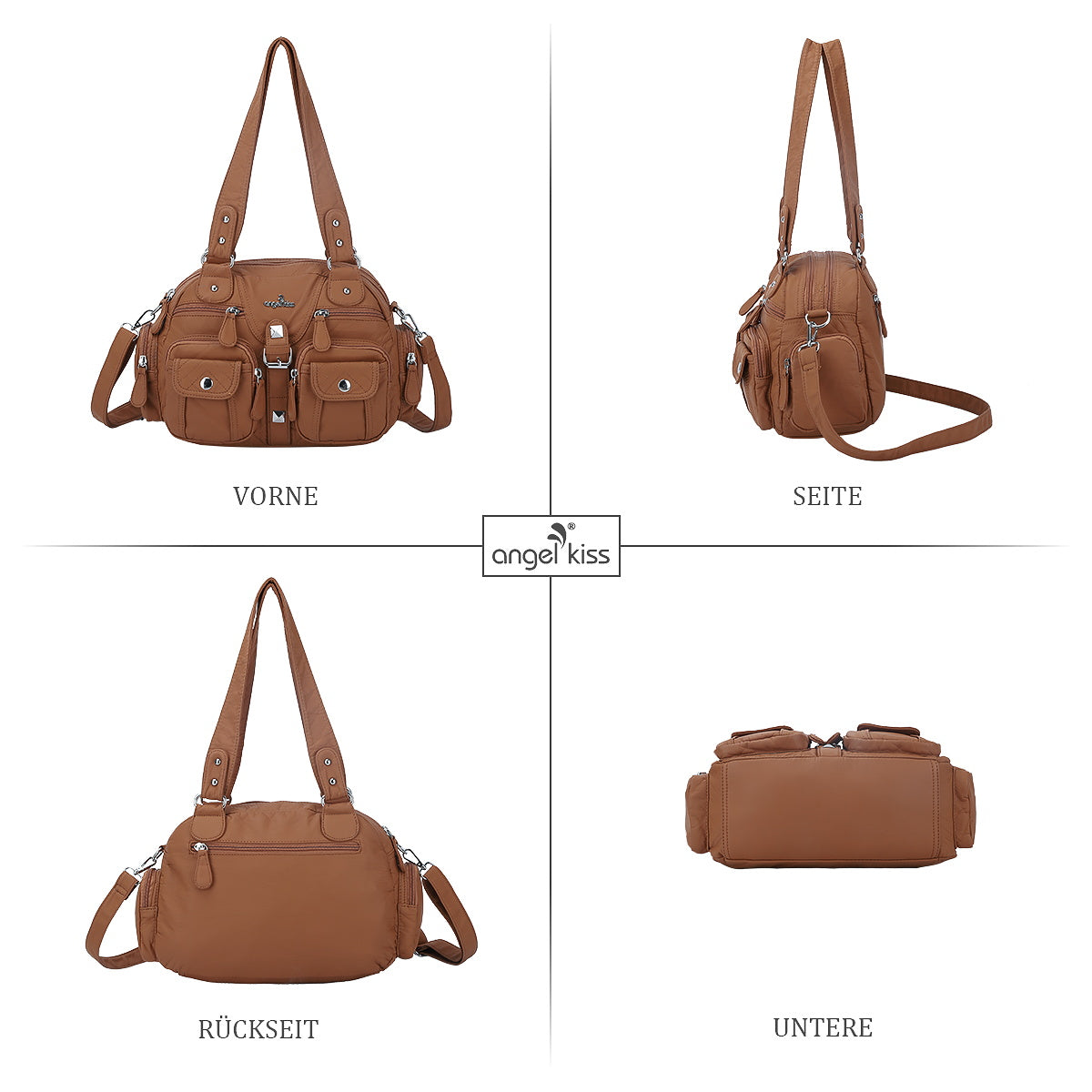 Soft Multi-Pocket Shoulder Bag with Adjustable Strap