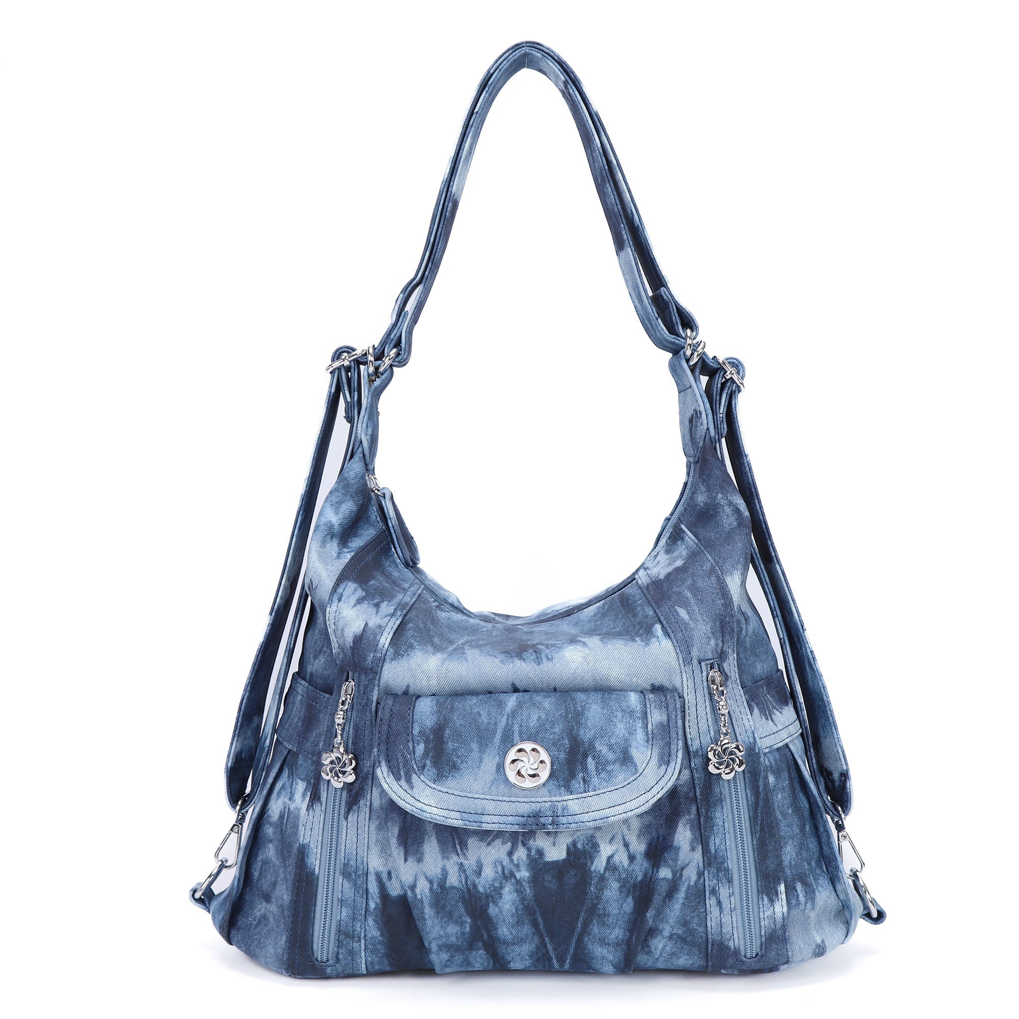 Washed-Effect Tie-Dye Hobo Shoulder Bag