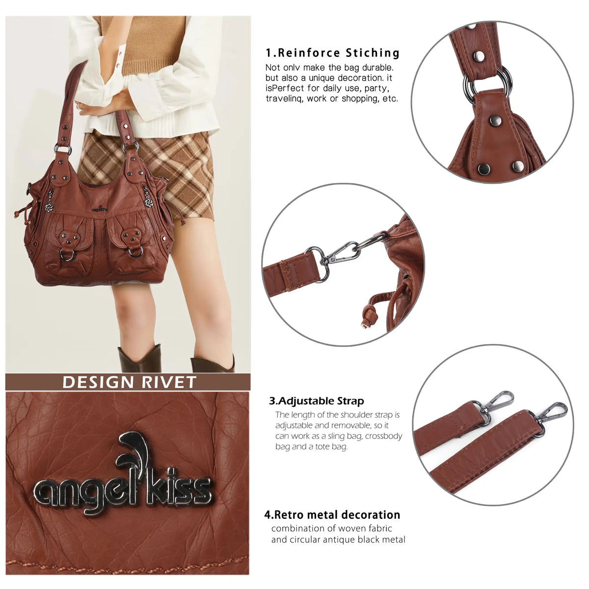 Angelkiss Urban Washed PU Shoulder Bag