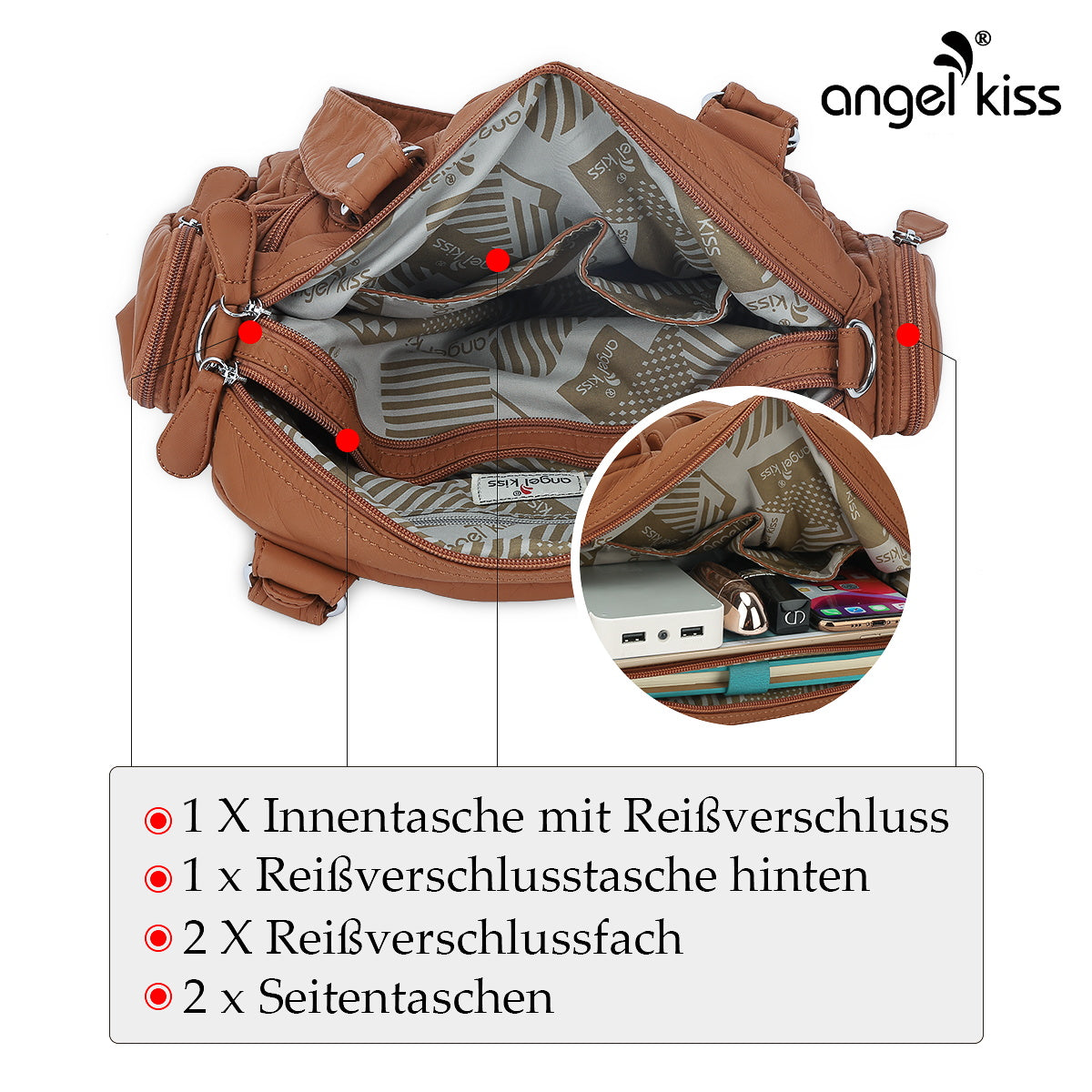 Soft Multi-Pocket Shoulder Bag with Adjustable Strap