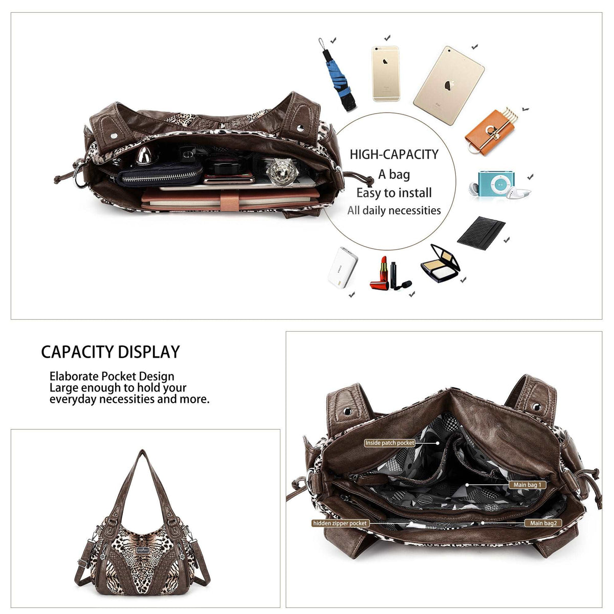 Y2K Leopard Patchwork Hobo Shoulder Bag