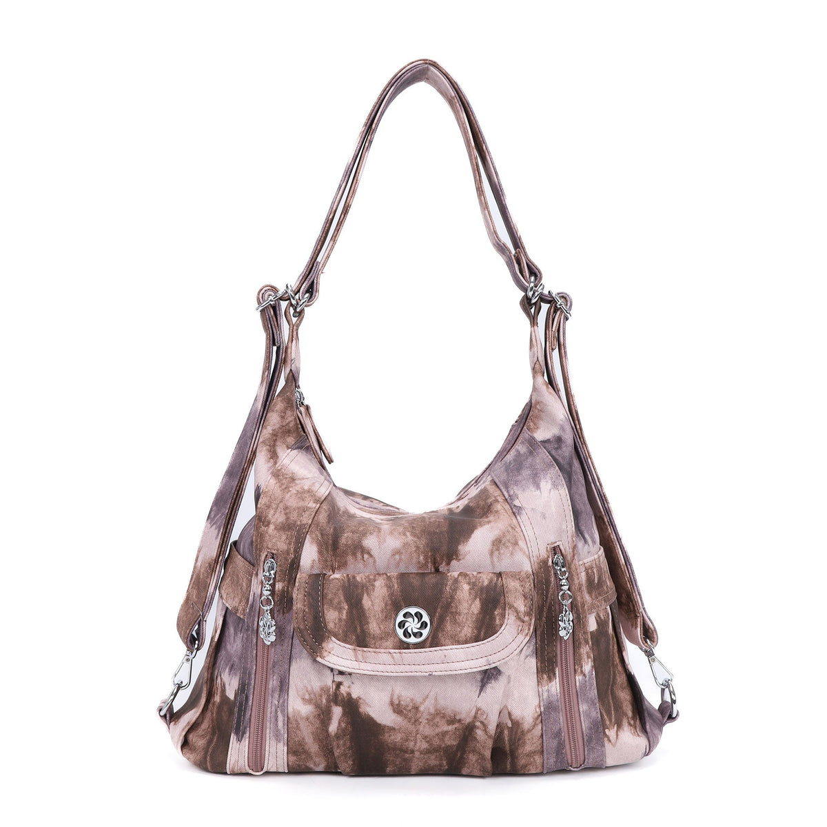 Washed-Effect Tie-Dye Hobo Shoulder Bag
