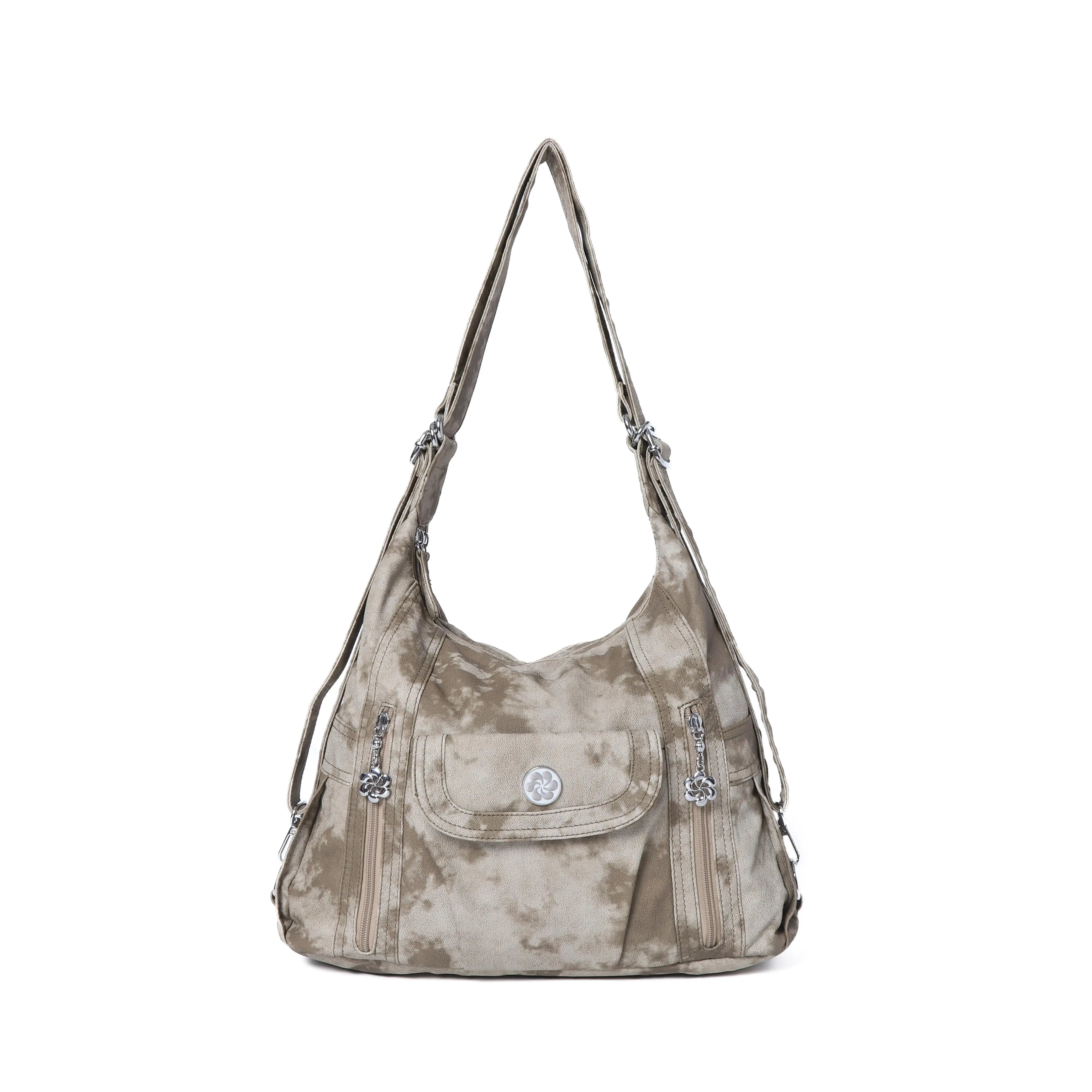 Washed-Effect Tie-Dye Hobo Shoulder Bag