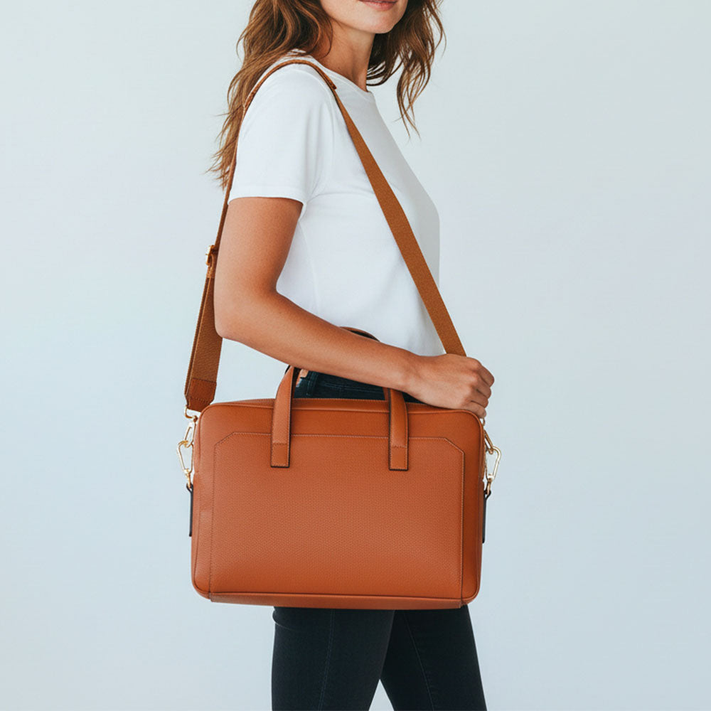 VIAVERDI Business-Tasche aus hellbraunem Leder, hergestellt in Italien