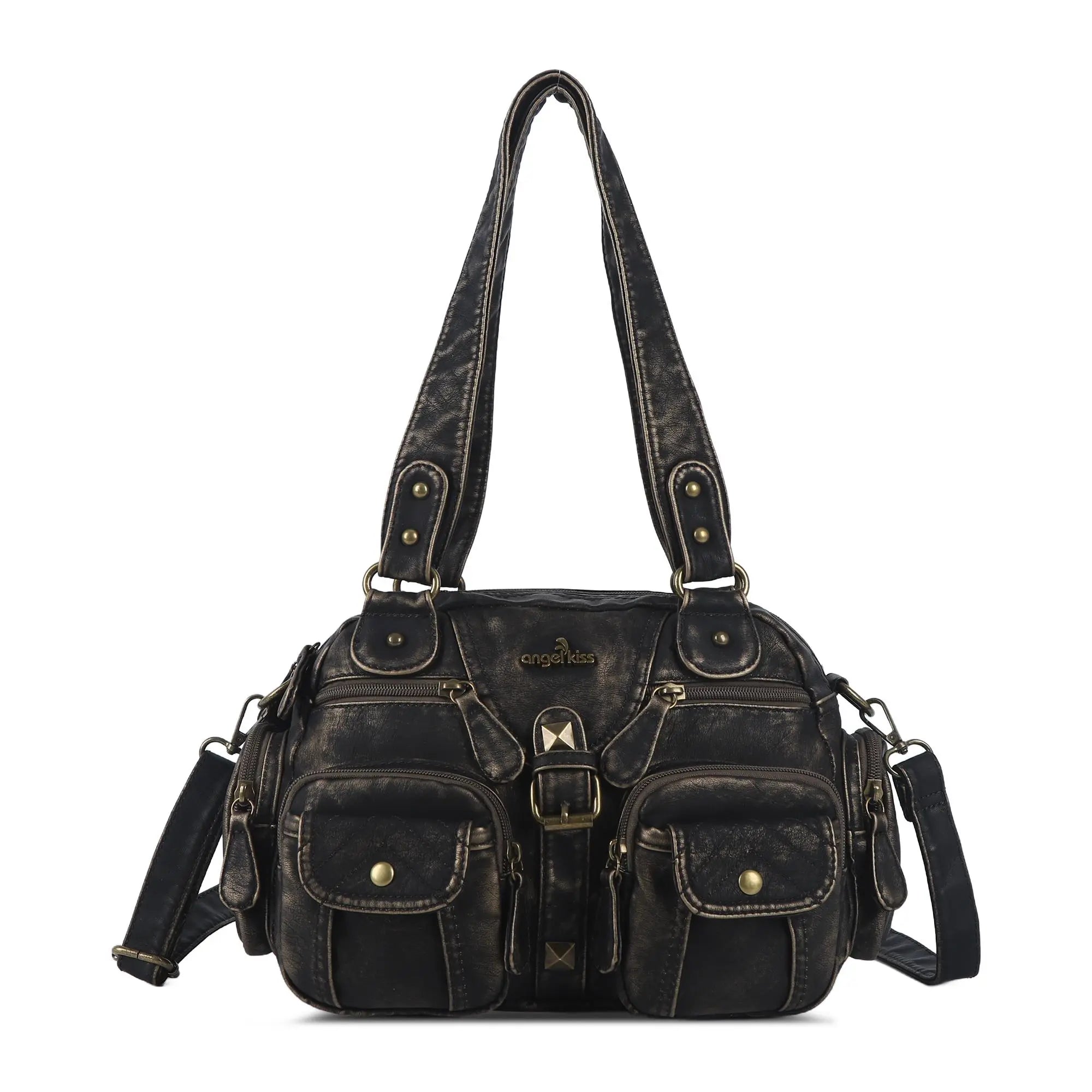 Layered Multi-Pocket Shoulder Bag with Buckle Details