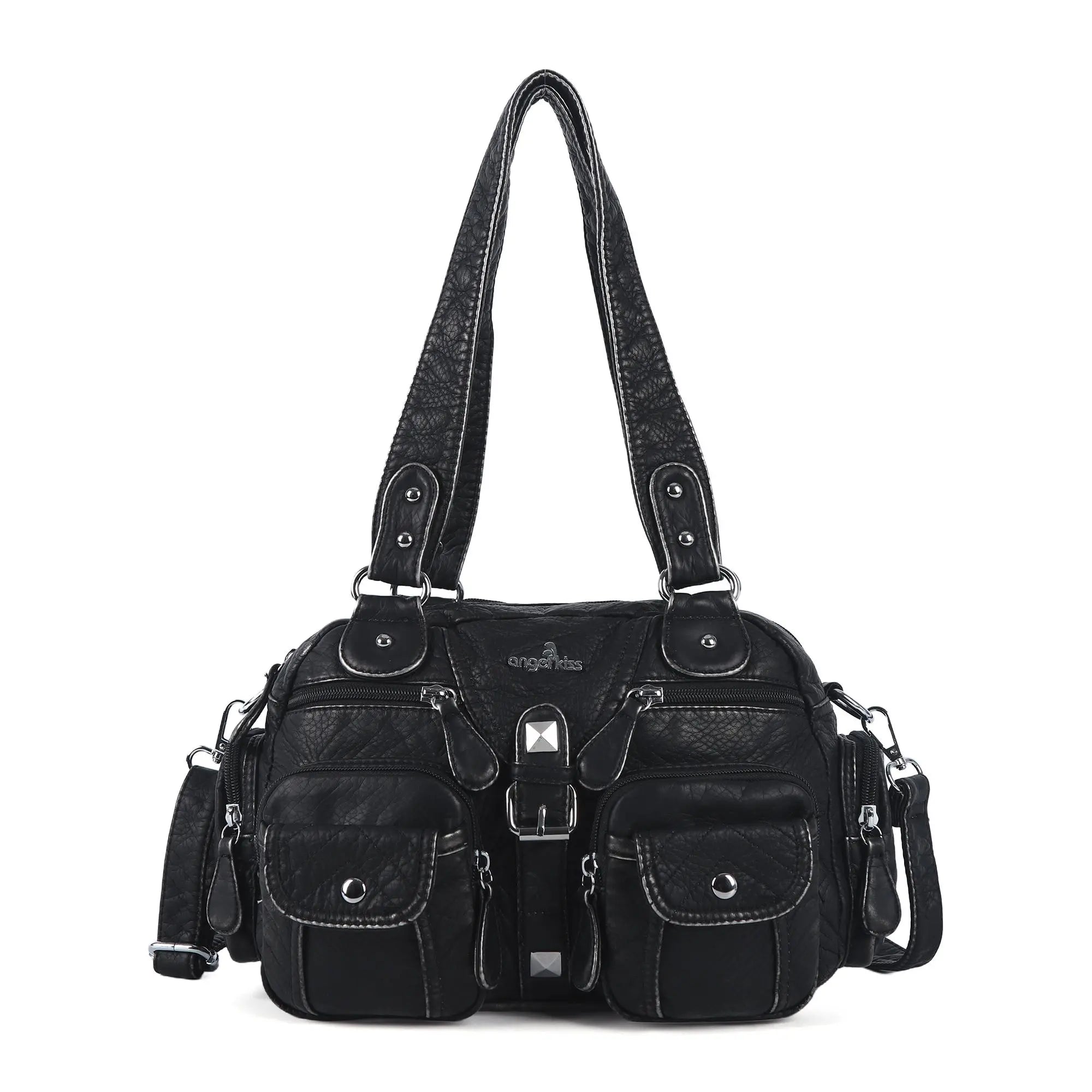 Layered Multi-Pocket Shoulder Bag with Buckle Details