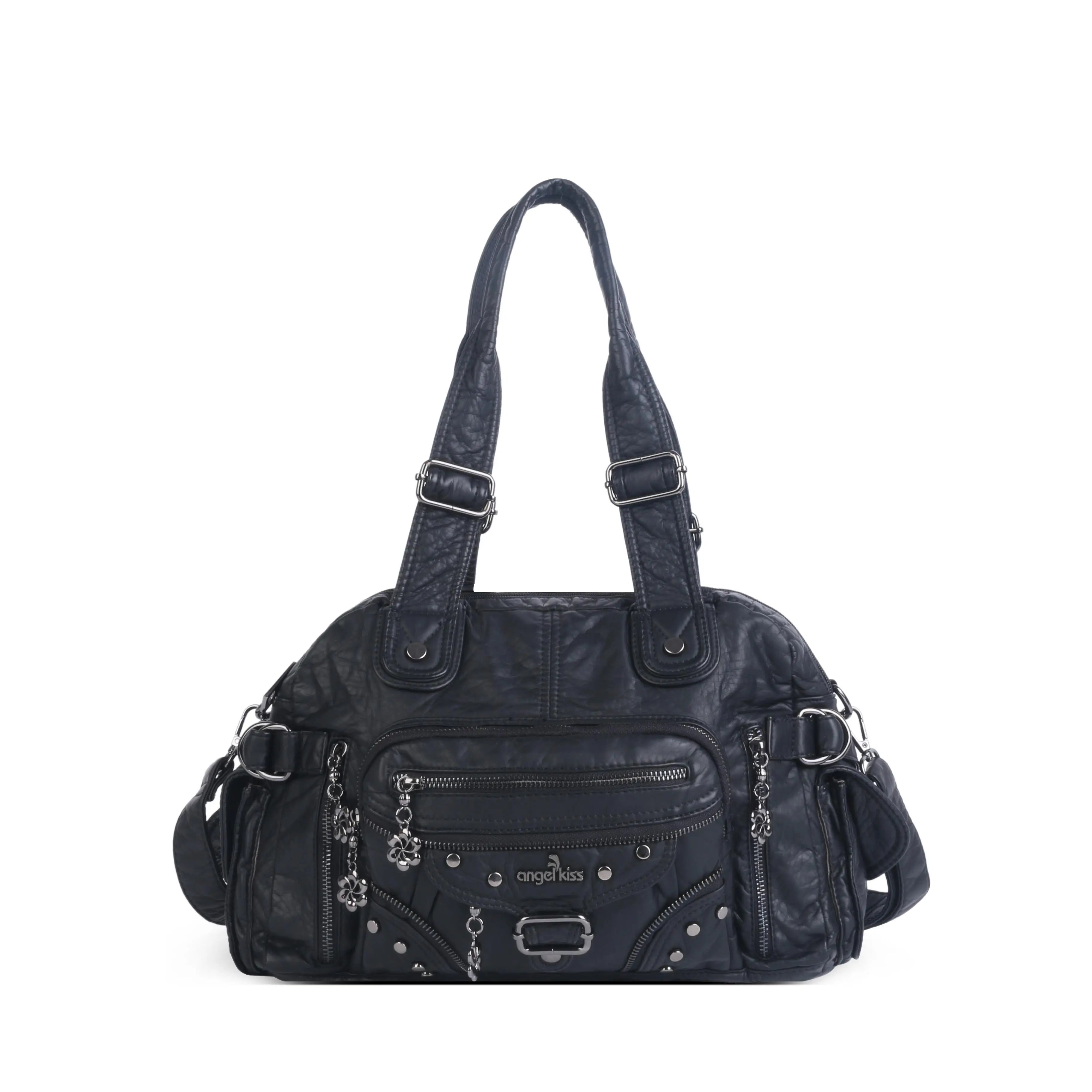 Multi-Pocket Vintage Vegan Leather Tote – Classic Shoulder & Handbag for Women