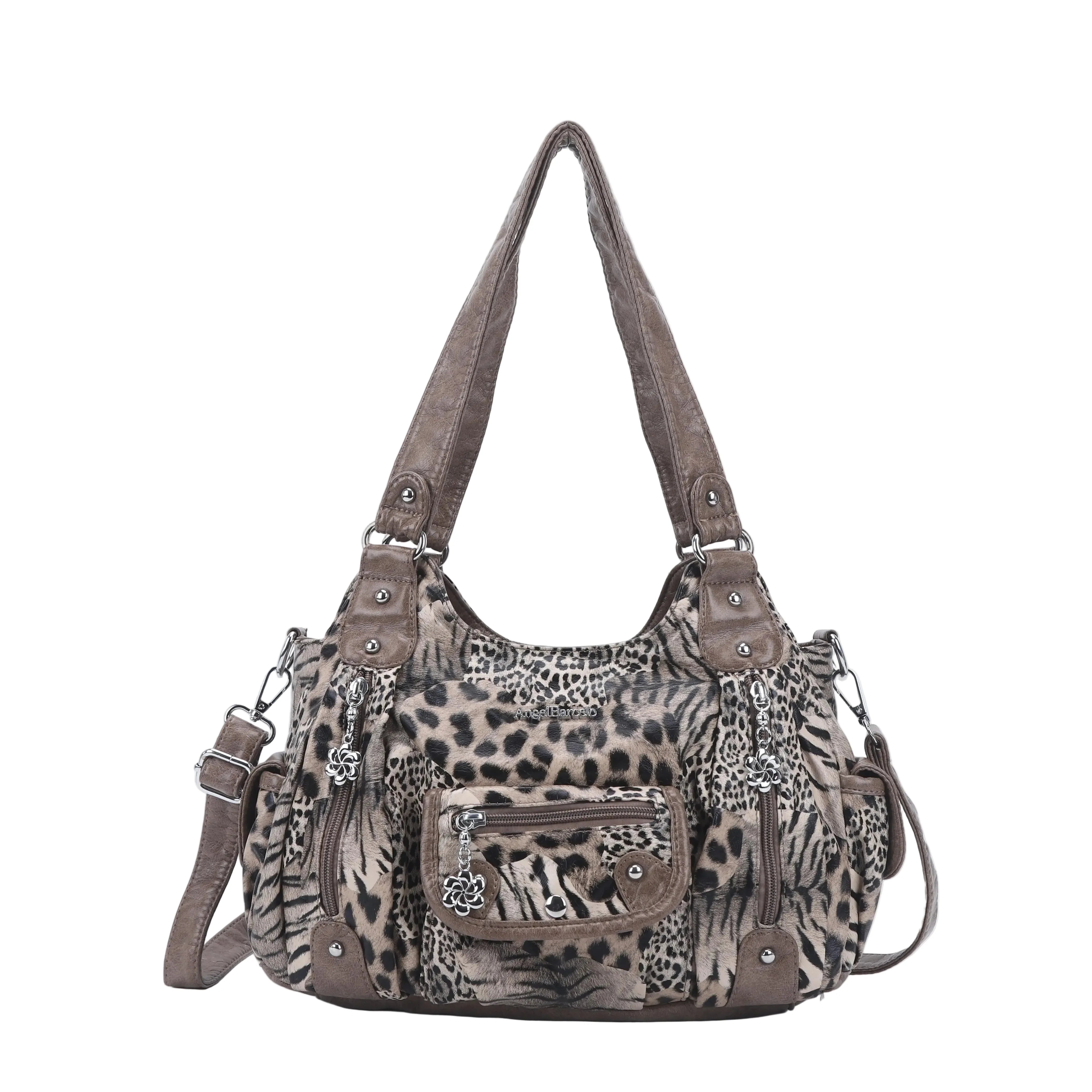 Multi-Print Patchwork Shoulder Crossbody Bag with Wide Straps