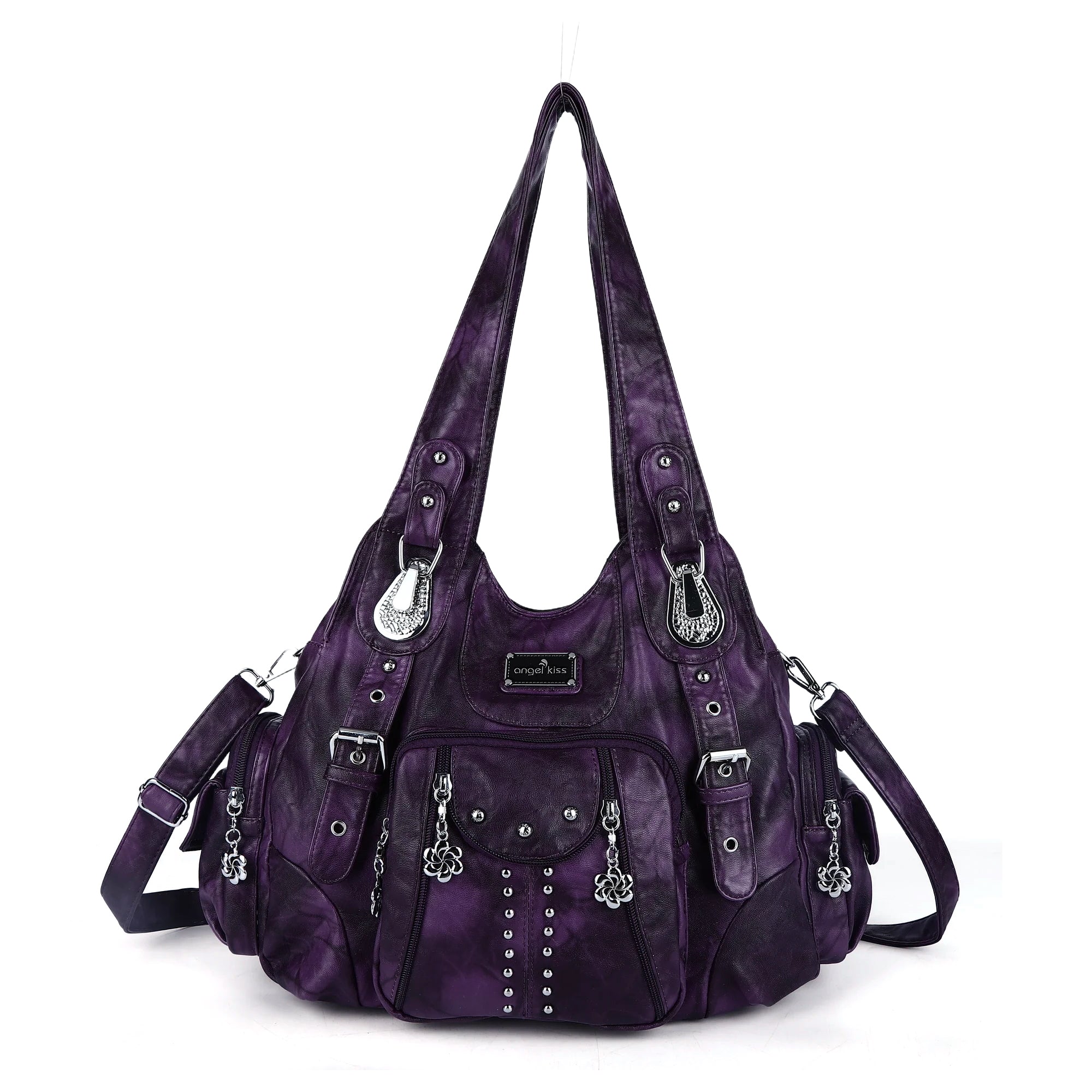 Tie-Dye Hobo Shoulder Bag with Rivet Strap Details