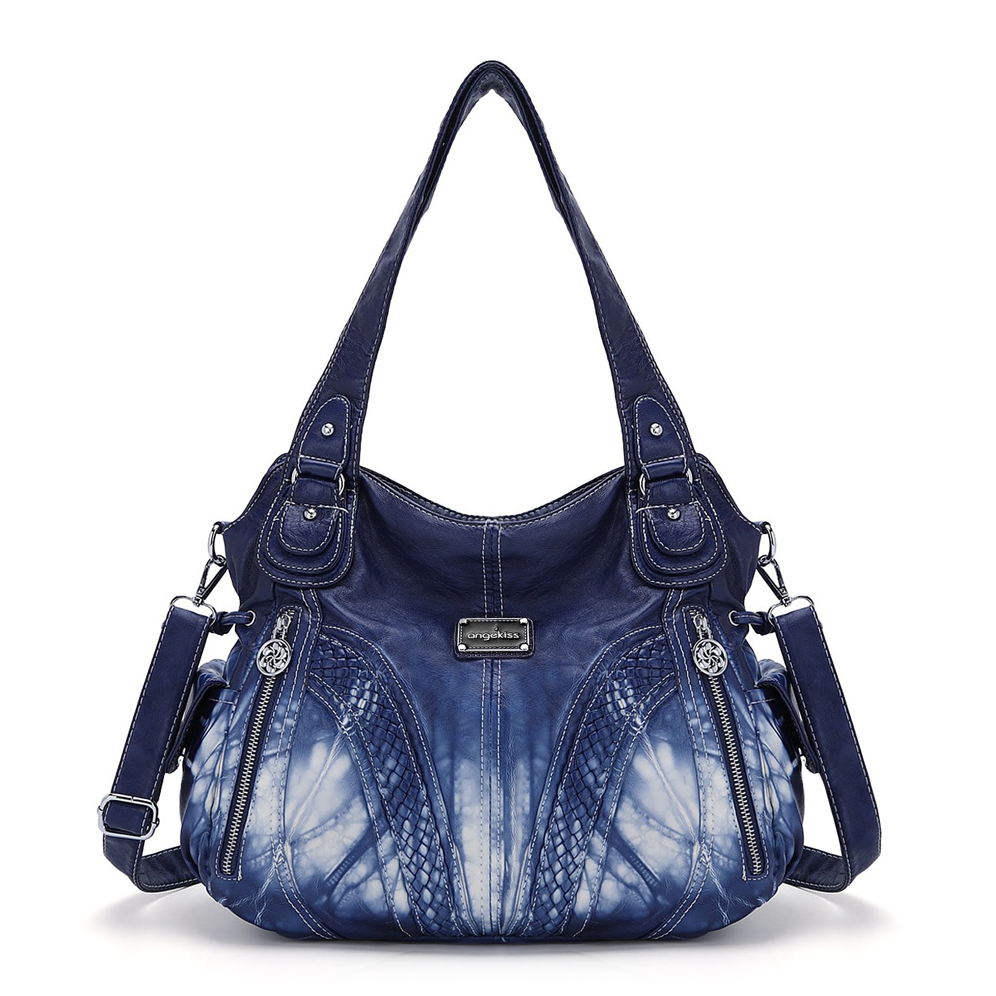 Washed Vegan Leather Braided Multi-Pocket Shoulder Bag