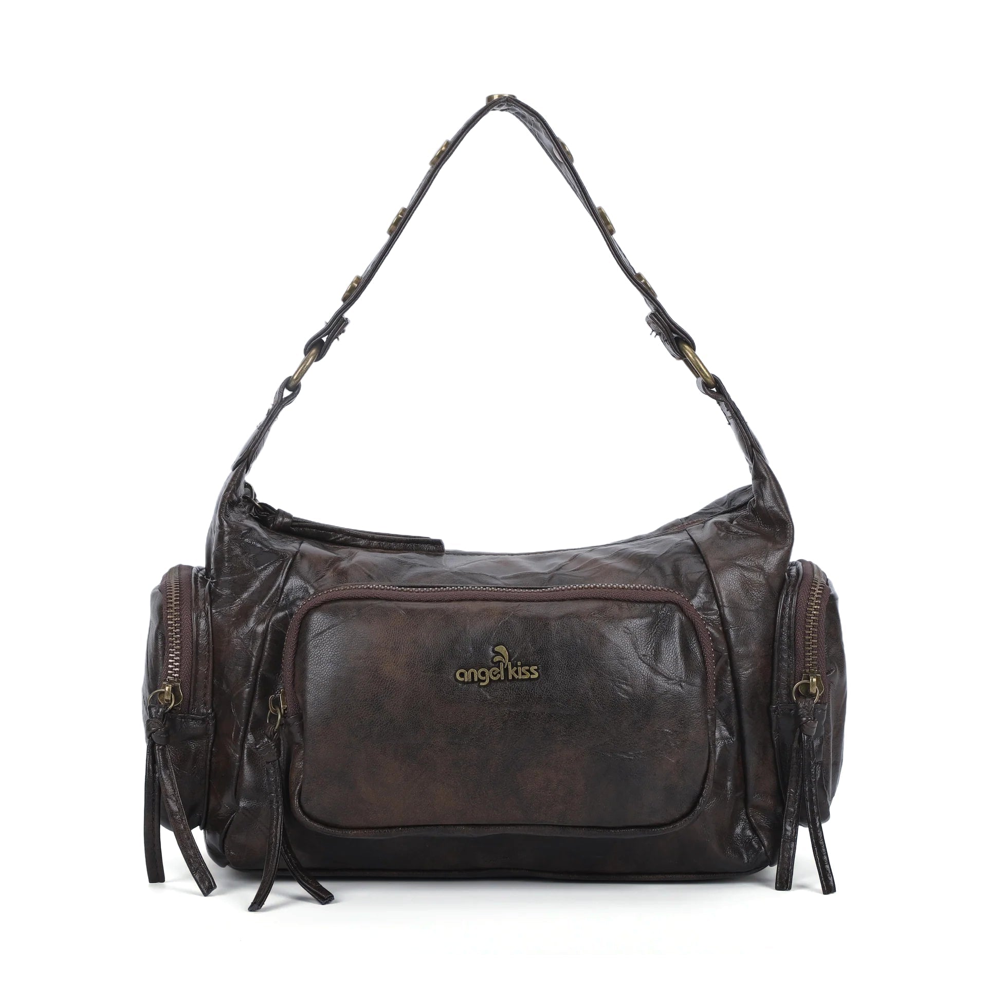 Vintage Washed Multi-Zip Women’s Shoulder Bag
