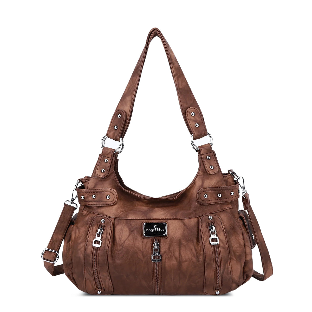 Washed Multi-Zip Hobo Shoulder Bag