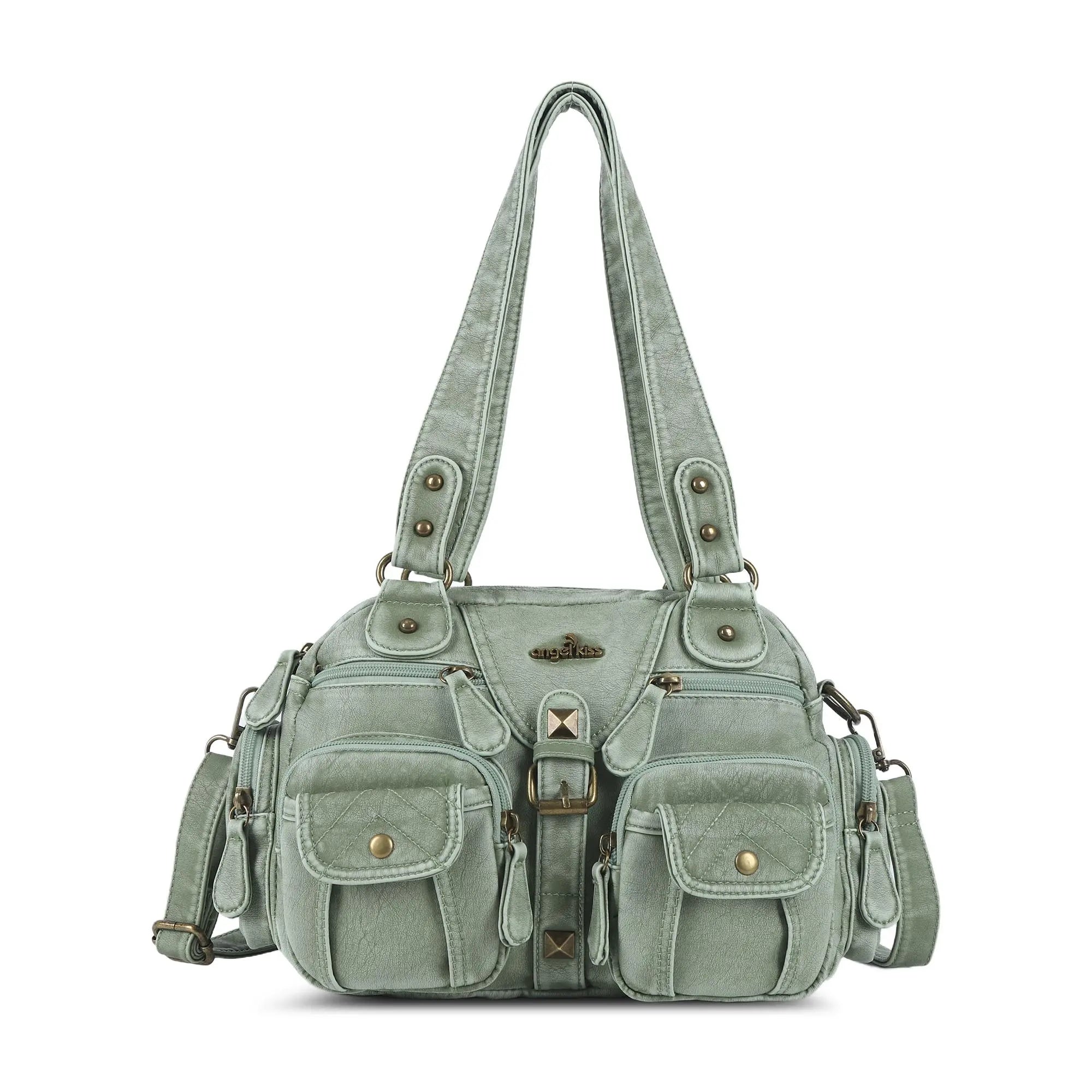 Layered Multi-Pocket Shoulder Bag with Buckle Details