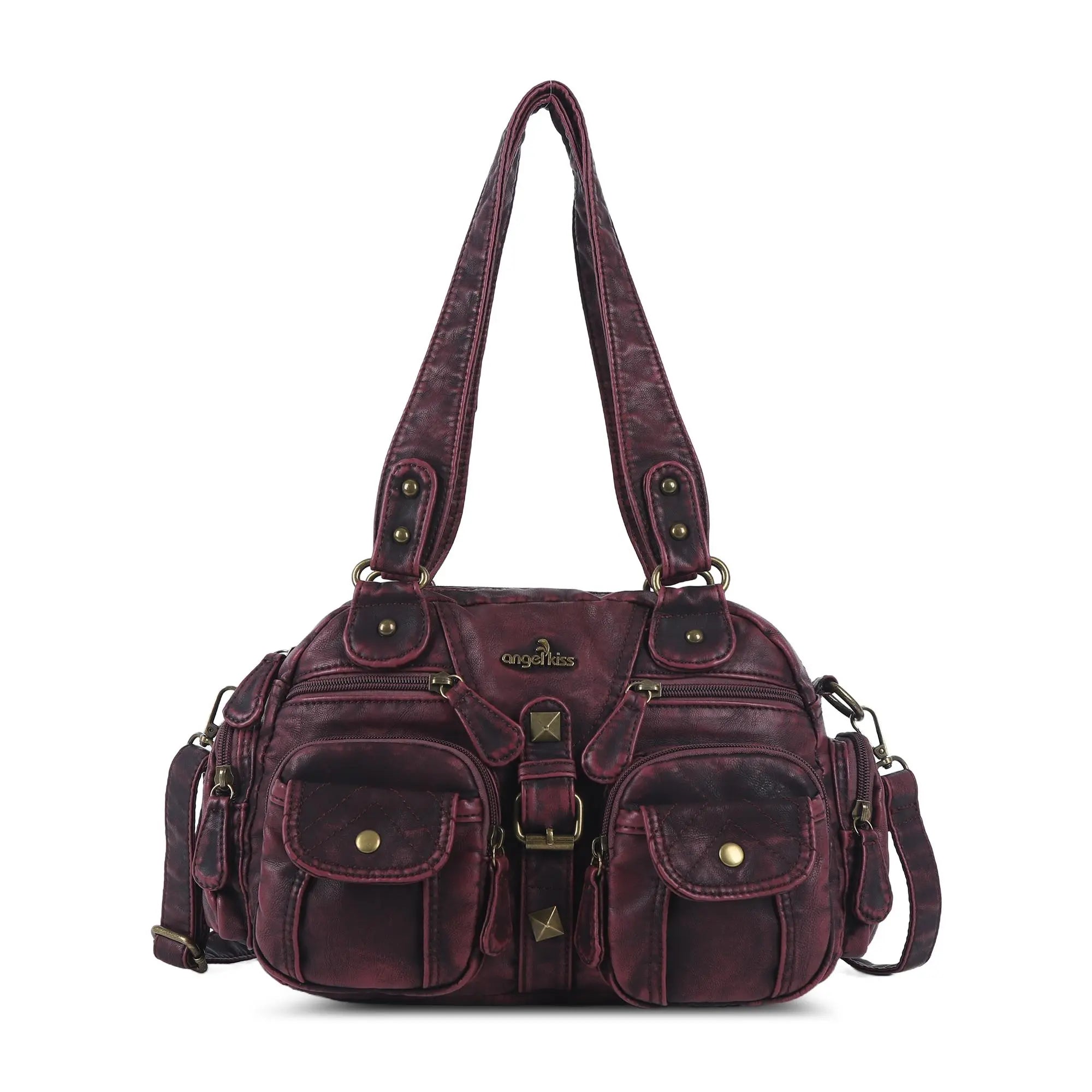 Layered Multi-Pocket Shoulder Bag with Buckle Details