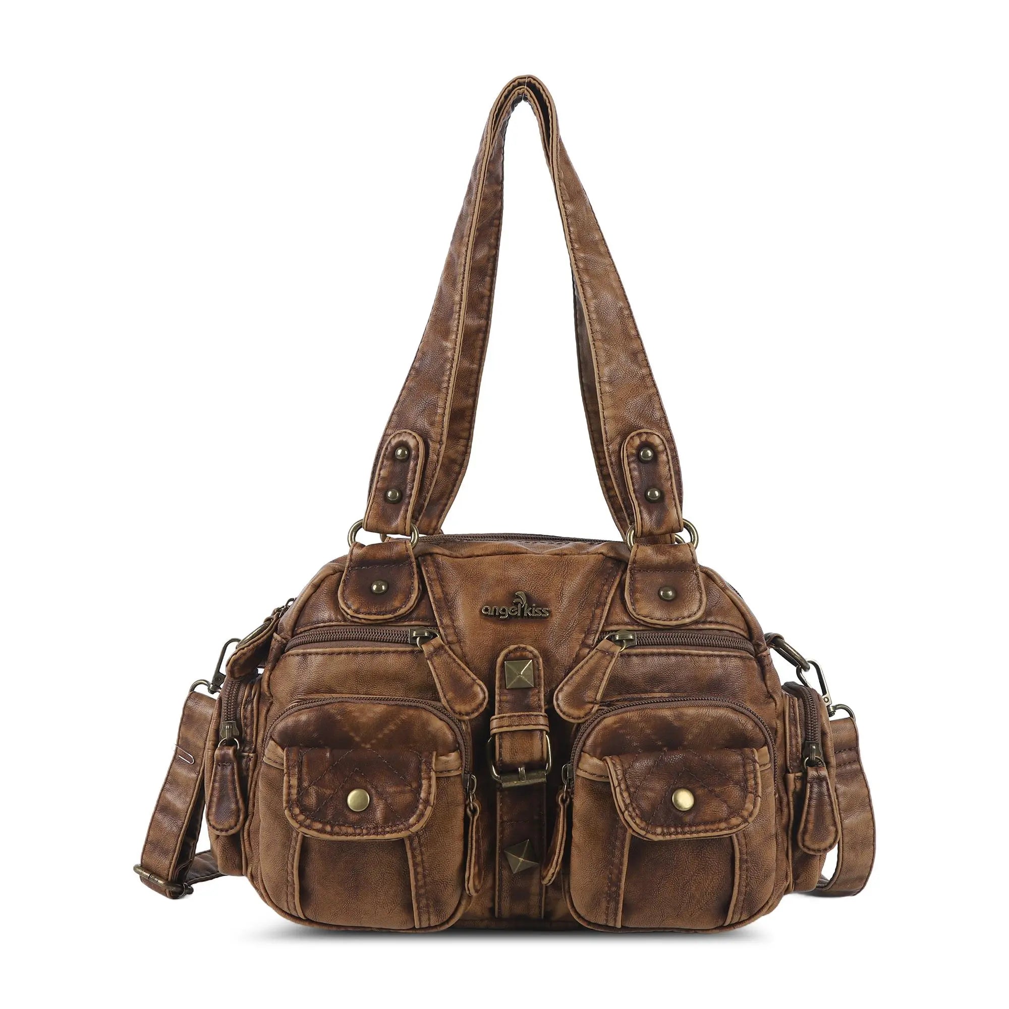 Layered Multi-Pocket Shoulder Bag with Buckle Details