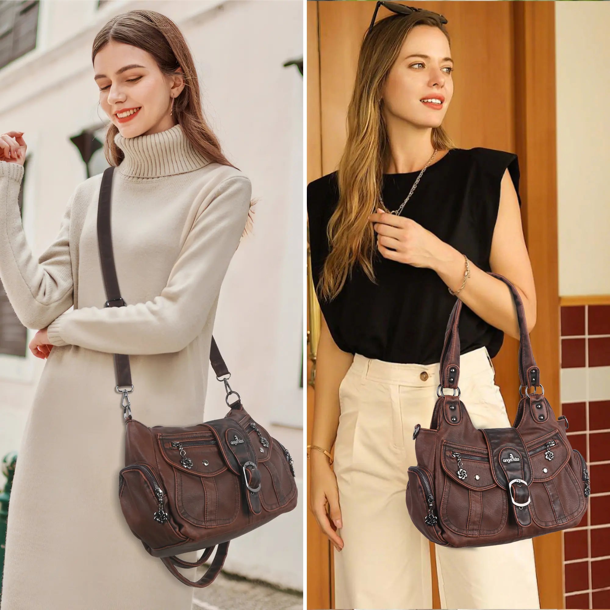 Women's Retro Fashion Multi-compartment Large Capacity Hobo Bag