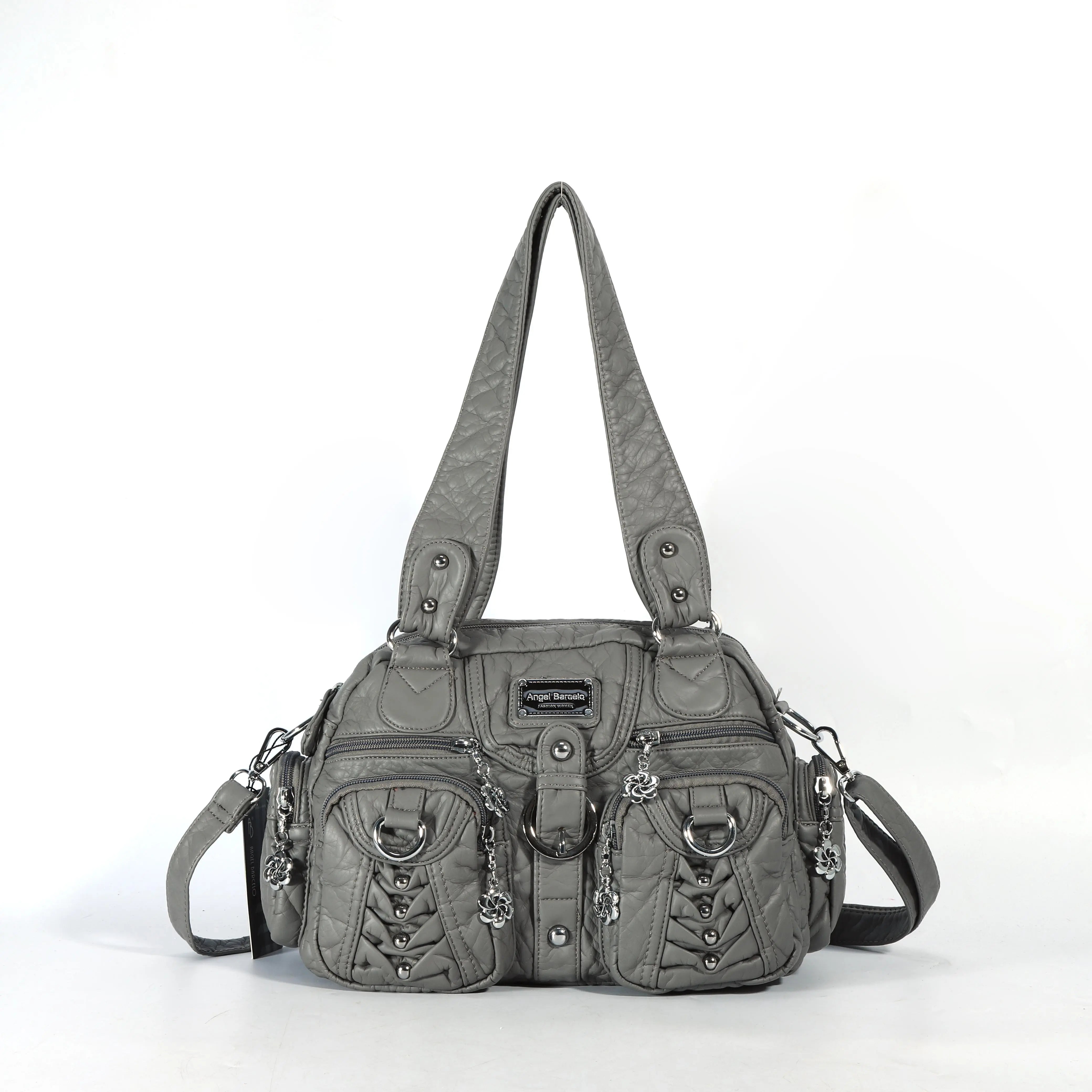 Studded Ring-Detail Multi-Pocket Shoulder Bag