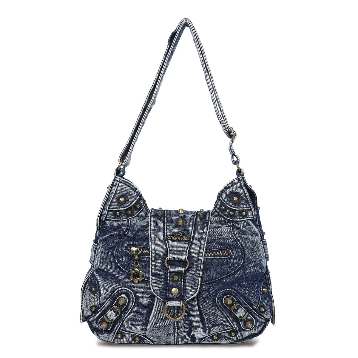 Vintage Studded Curved Hobo Crossbody Bag