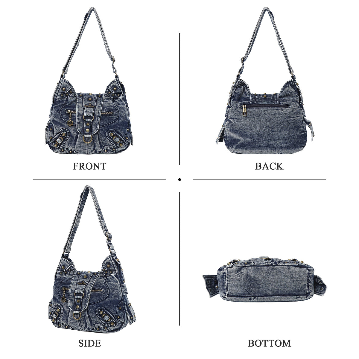 Vintage Studded Curved Hobo Crossbody Bag
