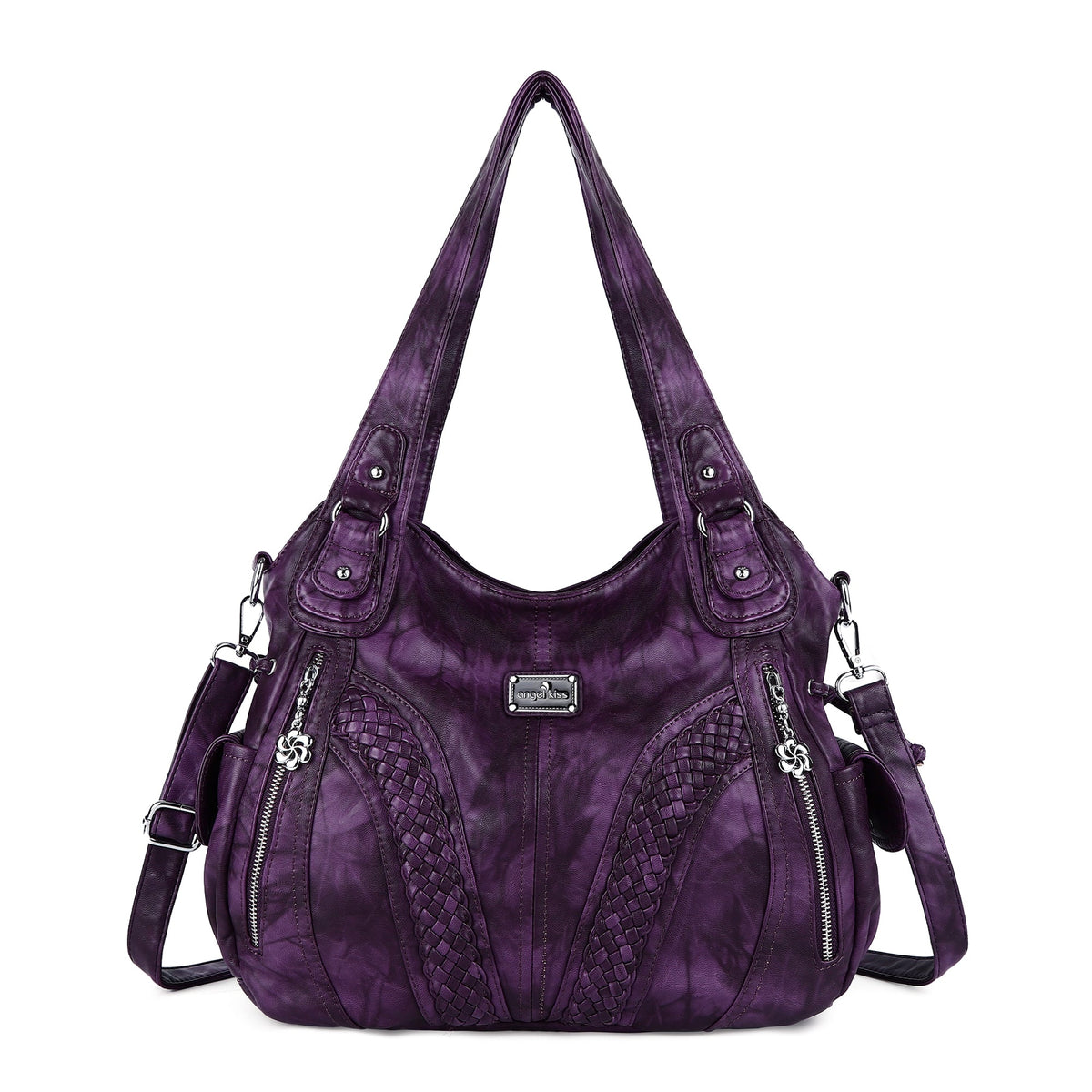 Washed Vegan Leather Multi-Pocket Shoulder Bag