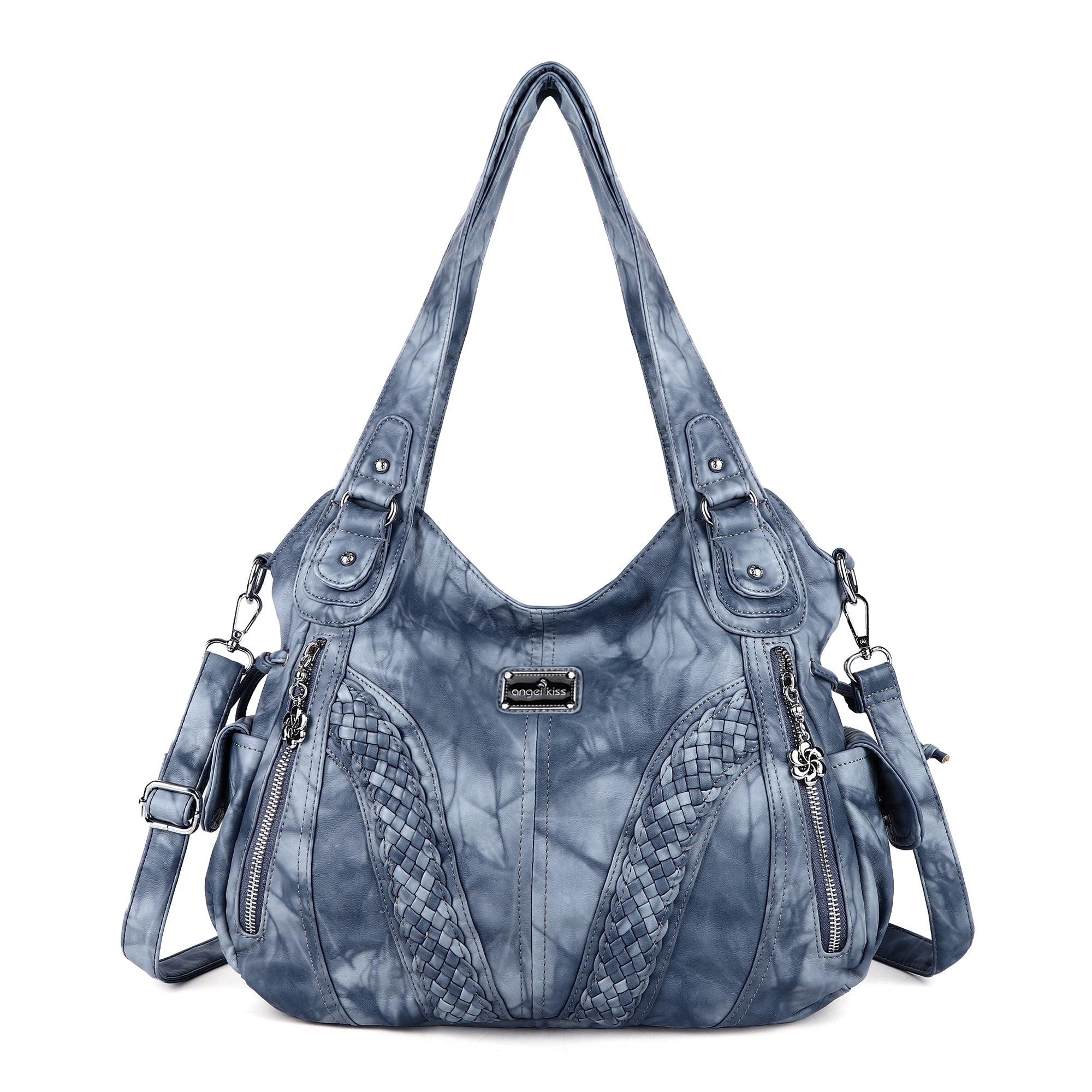 Washed Vegan Leather Multi-Pocket Shoulder Bag