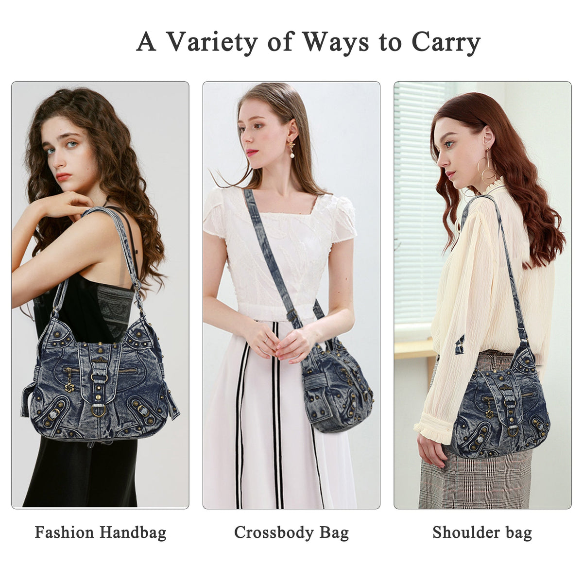 Vintage Studded Curved Hobo Crossbody Bag
