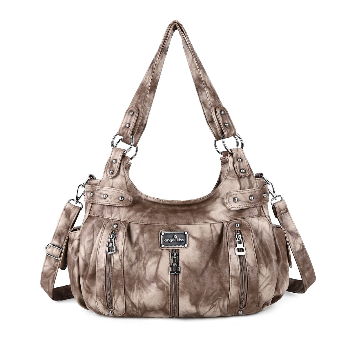 Washed Multi-Zip Hobo Shoulder Bag
