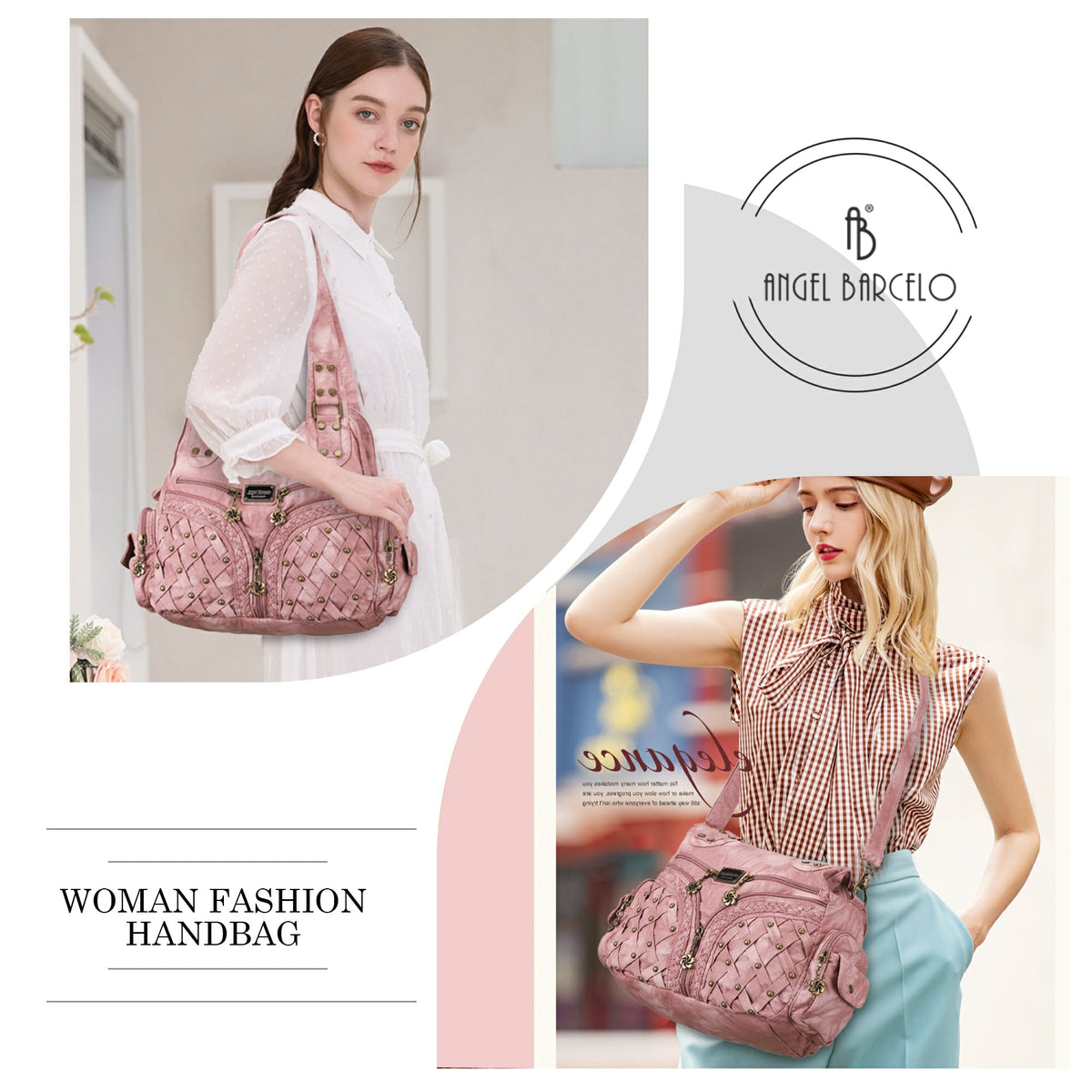 PU Studded Braided Multi-Pocket Hobo Bag