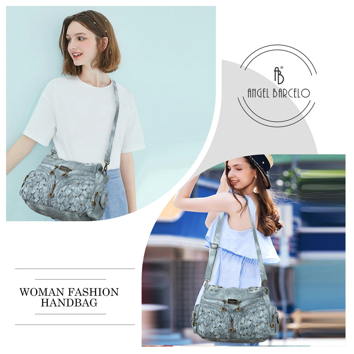 PU Studded Braided Multi-Pocket Hobo Bag