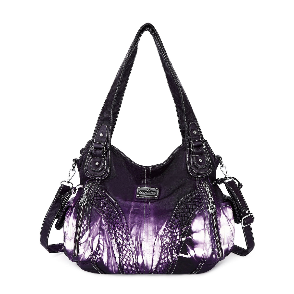Washed Vegan Leather Braided Multi-Pocket Shoulder Bag