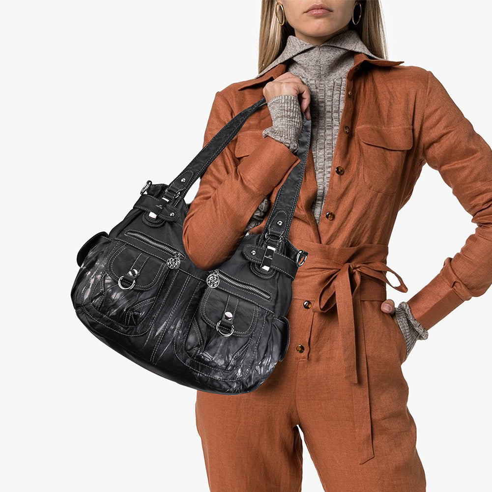 Tie-Dye Washed Vegan Leather Multi-Pocket Hobo Bag