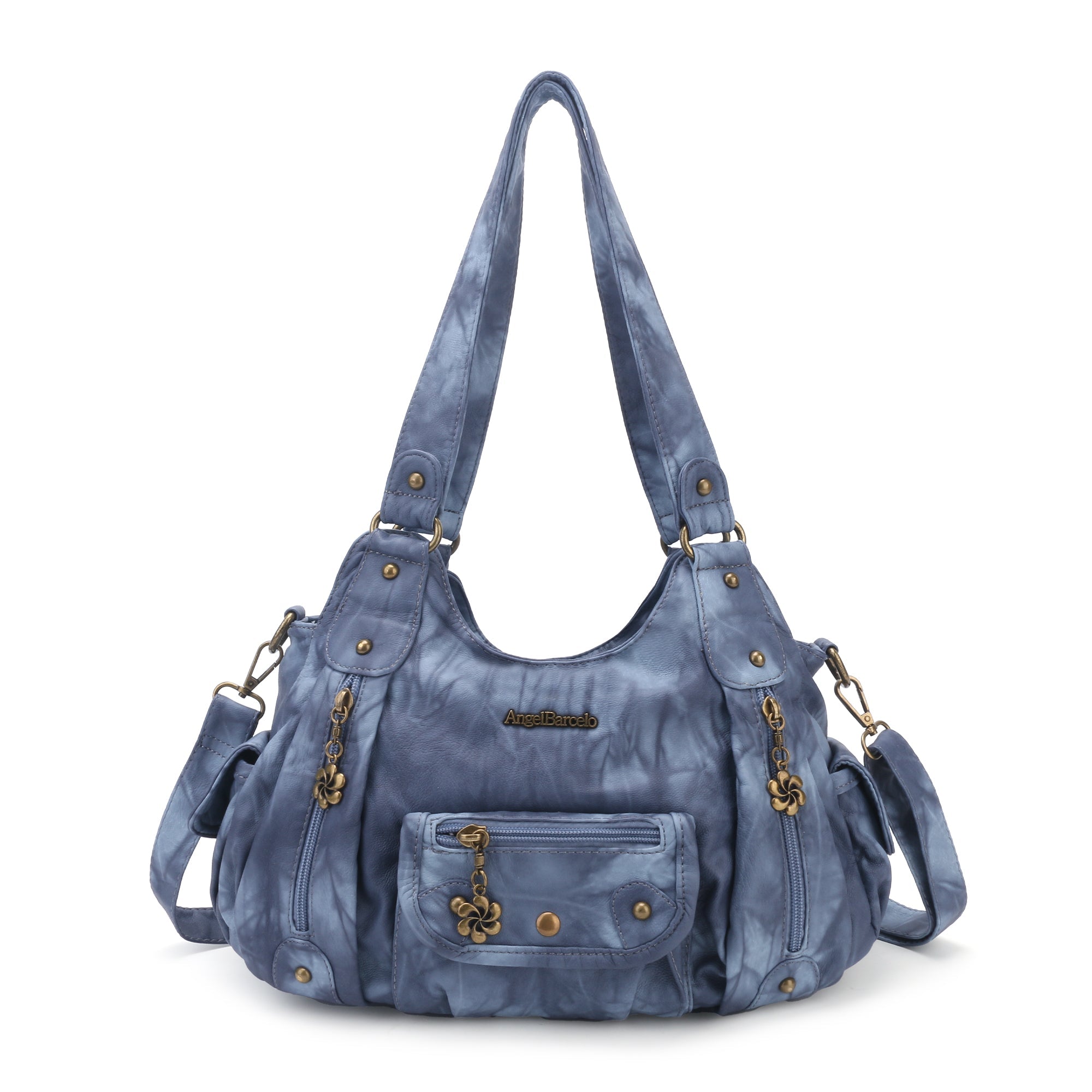 Vintage Washed Tie-Dye Multi-Pocket Shoulder Bag