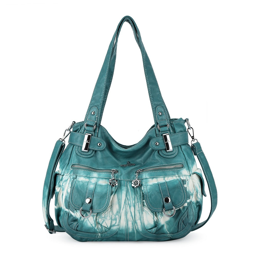 Tie-Dye Washed Vegan Leather Multi-Pocket Hobo Bag
