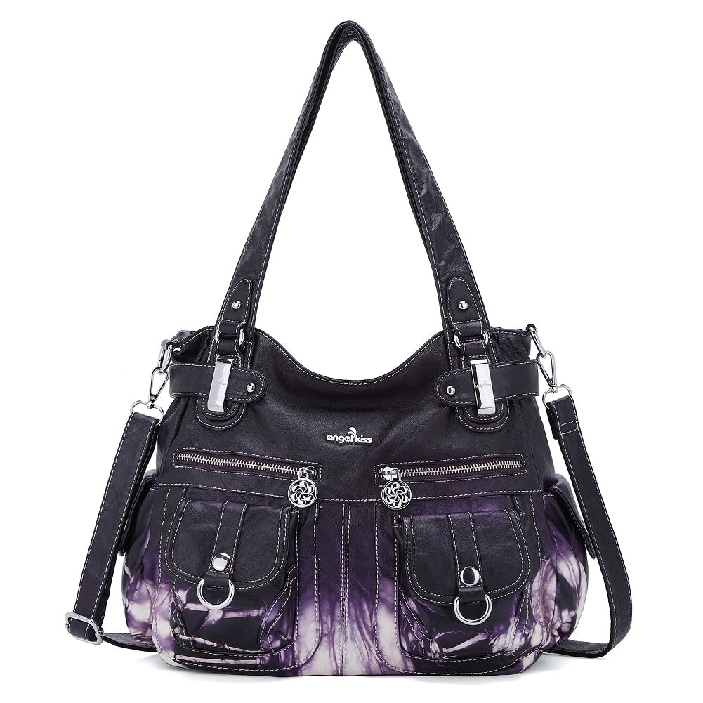 Tie-Dye Washed Vegan Leather Multi-Pocket Hobo Bag