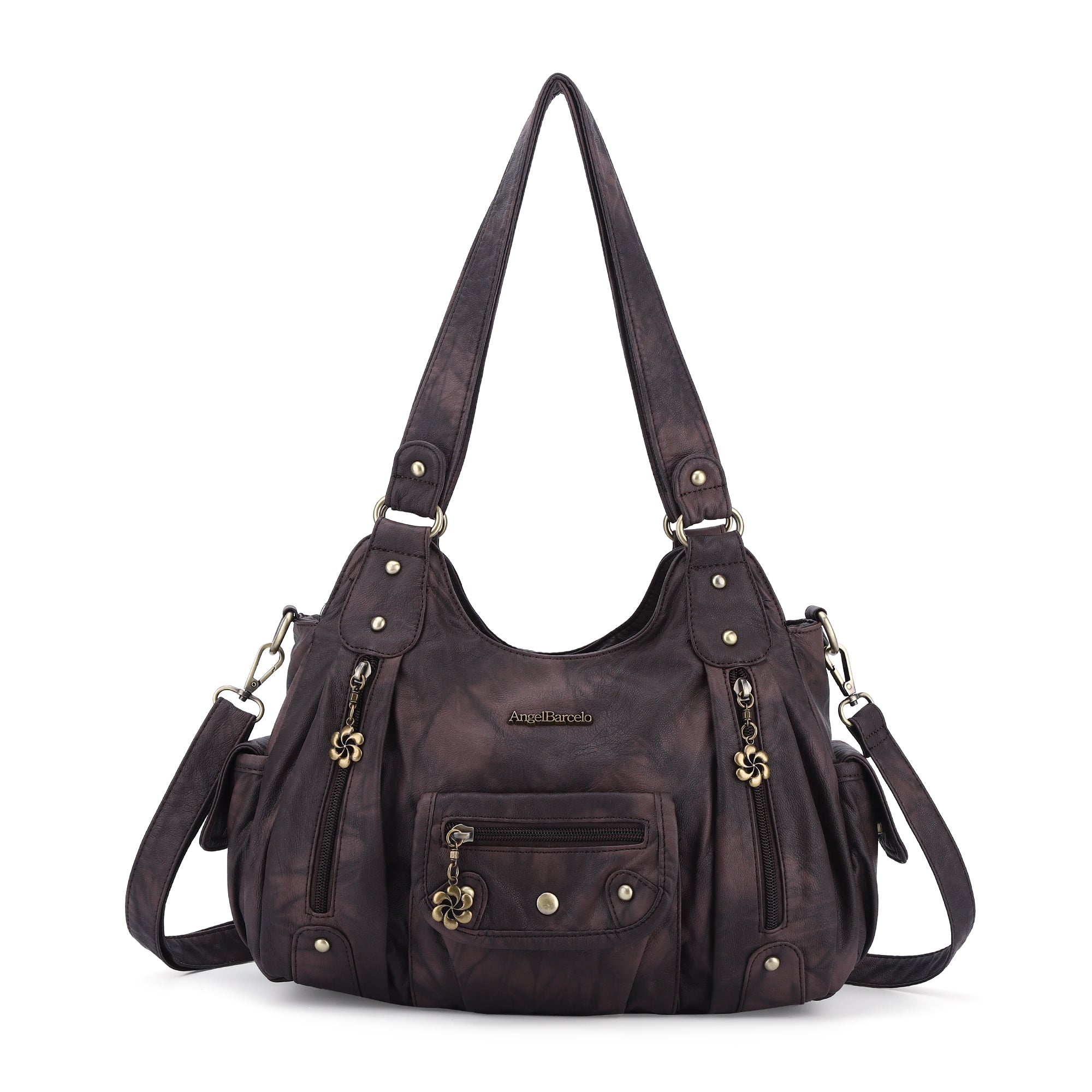 Vintage Washed Tie-Dye Multi-Pocket Shoulder Bag