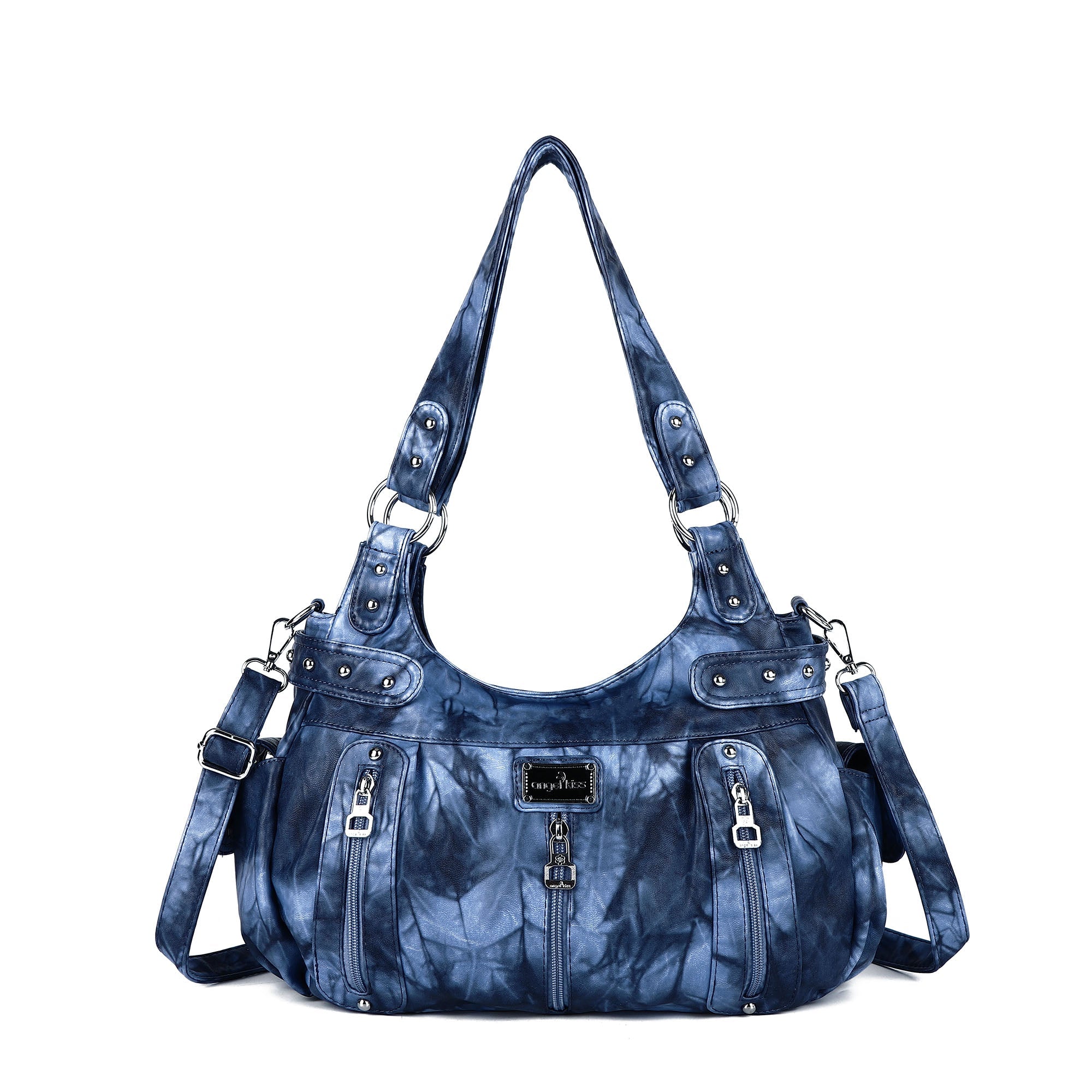 Washed Multi-Zip Hobo Shoulder Bag