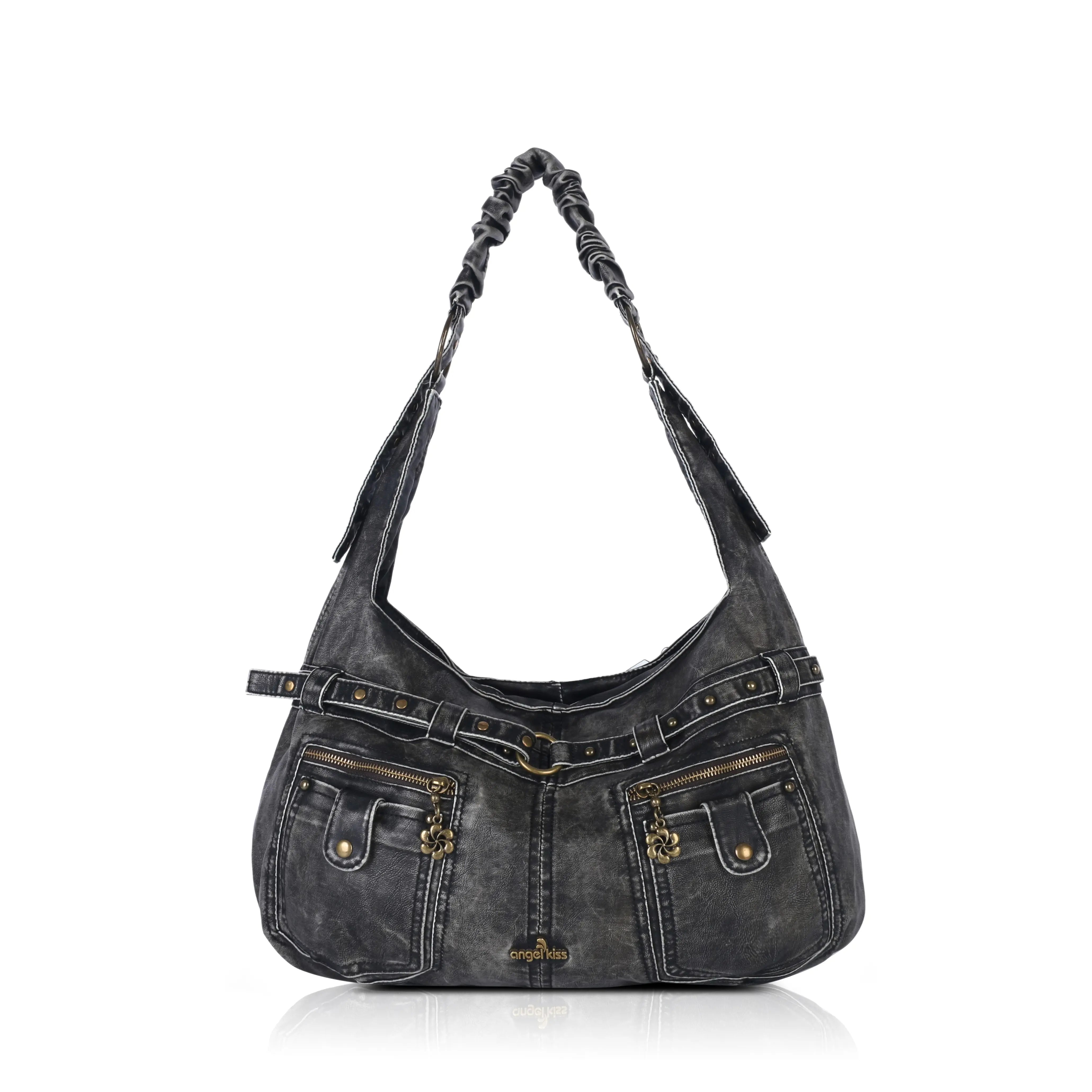 Vintage Vegan Leather Handbag – Multi-Pocket Shoulder Tote