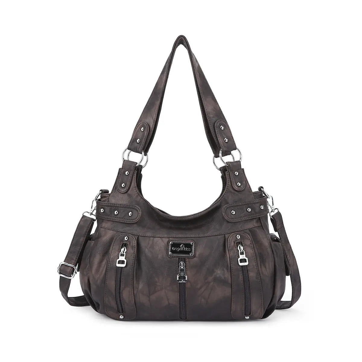 Washed Multi-Zip Hobo Shoulder Bag