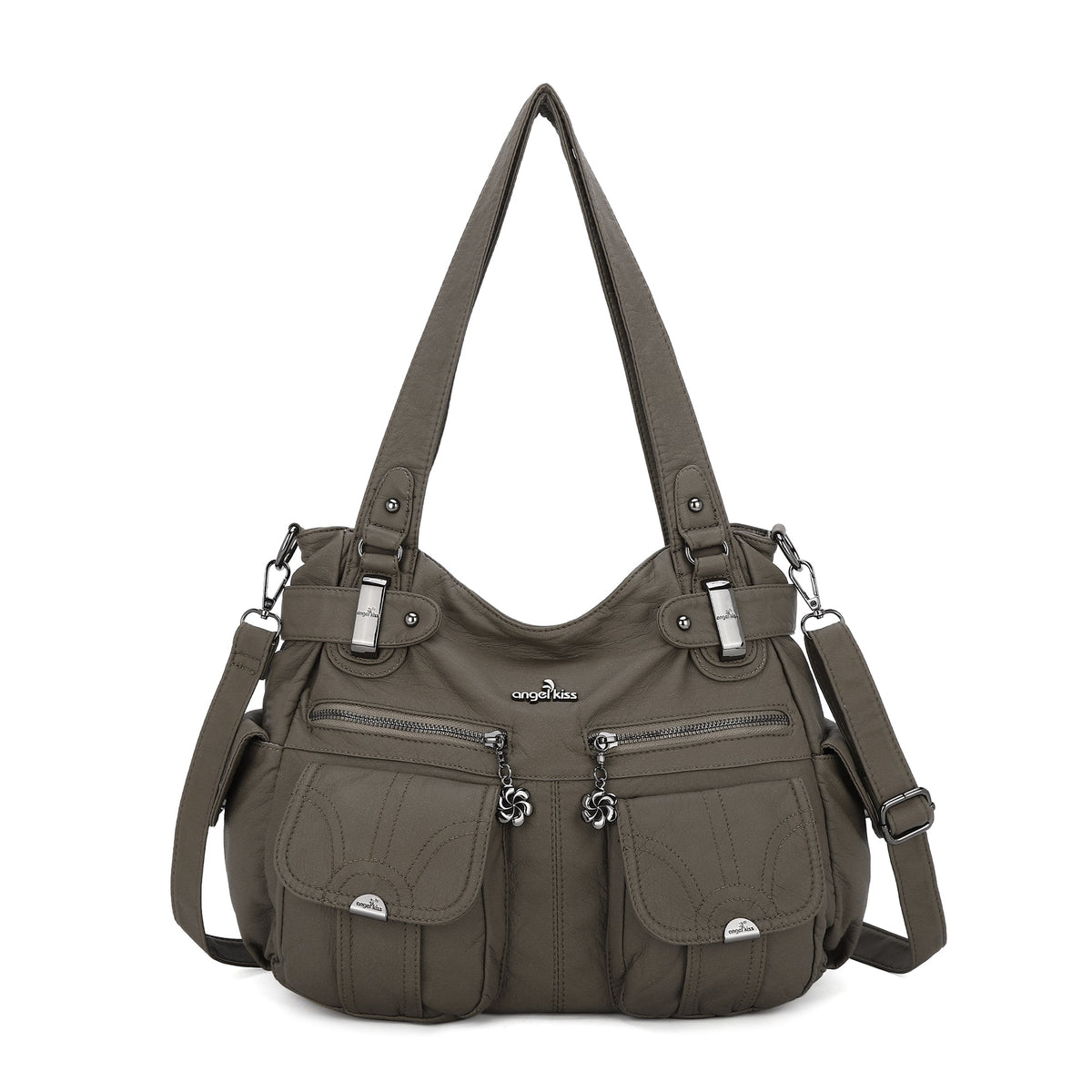 Textured Multi-Pocket Shoulder Bag
