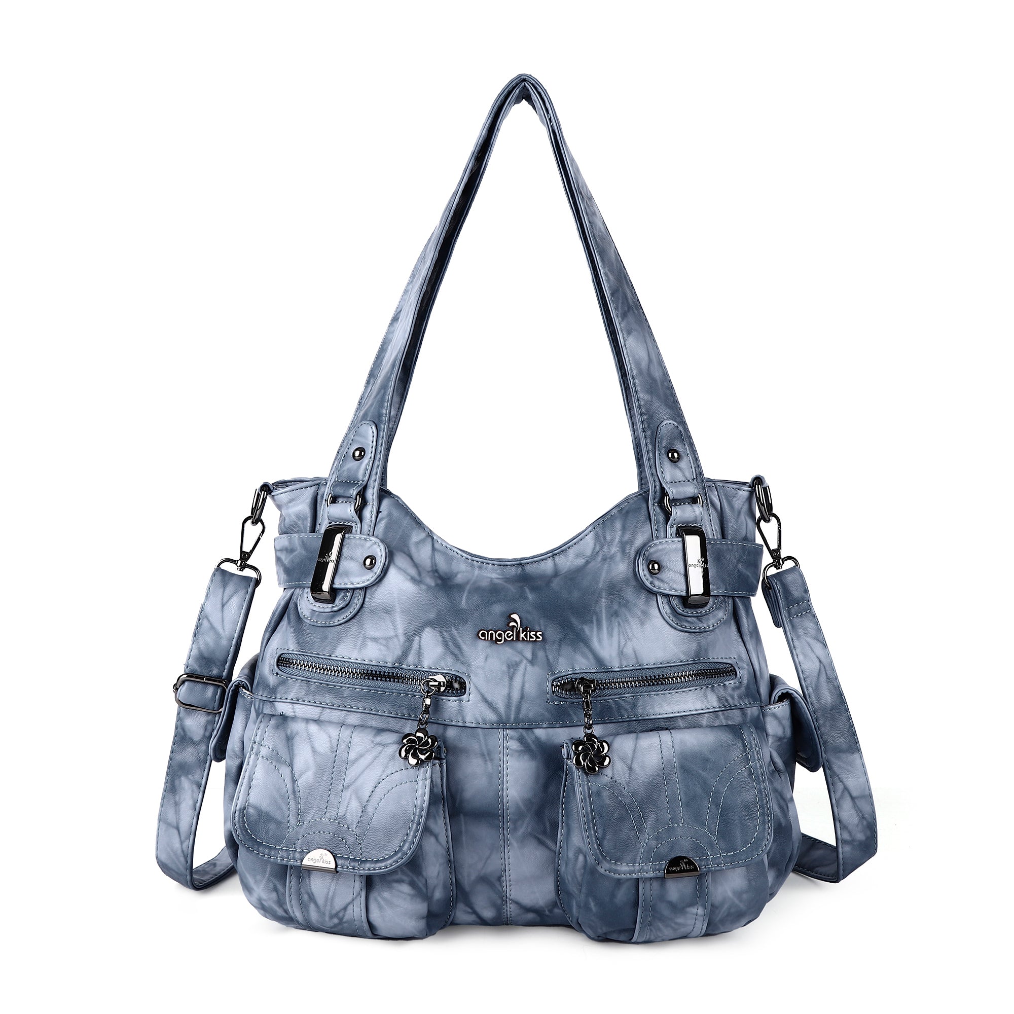 Tie-Dye Washed Vegan Leather Multi-Pocket Hobo Bag