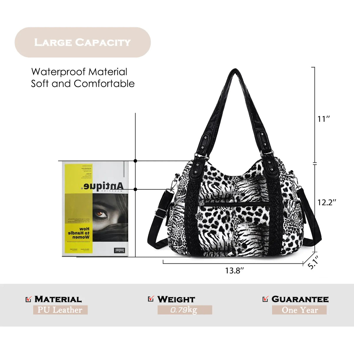 Vintage Leopard Vegan Leather Shoulder Tote
