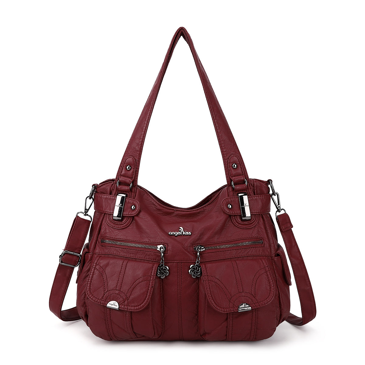 Textured Multi-Pocket Shoulder Bag
